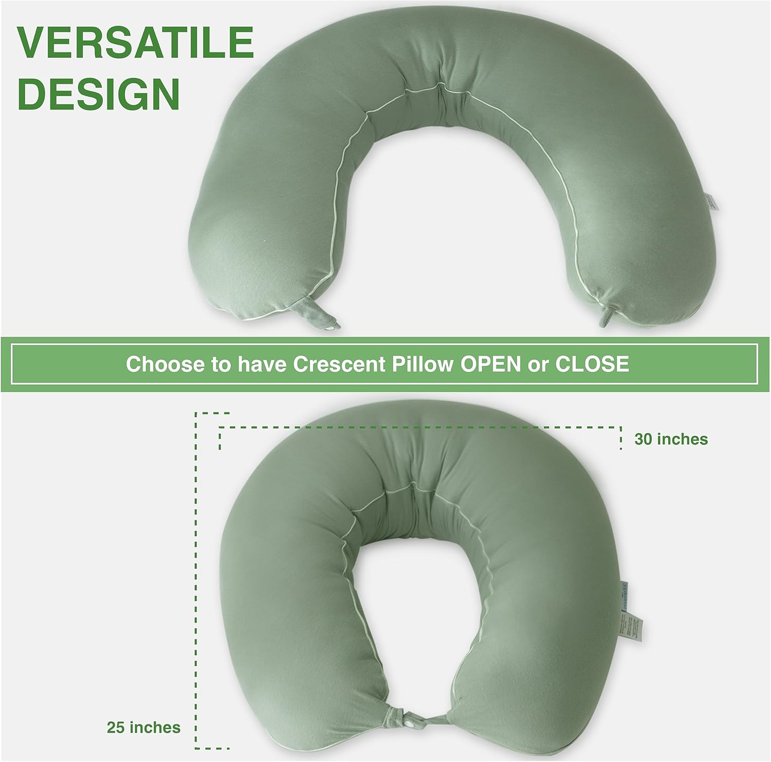 Pharmedoc Crescent Pregnancy Pillows - Body Pillow for Adults - Side Sleeper &ndash; Maternity and Nursing Pillow Breast Feeding - Pregnancy Must Haves - Sage with Piping image number 3