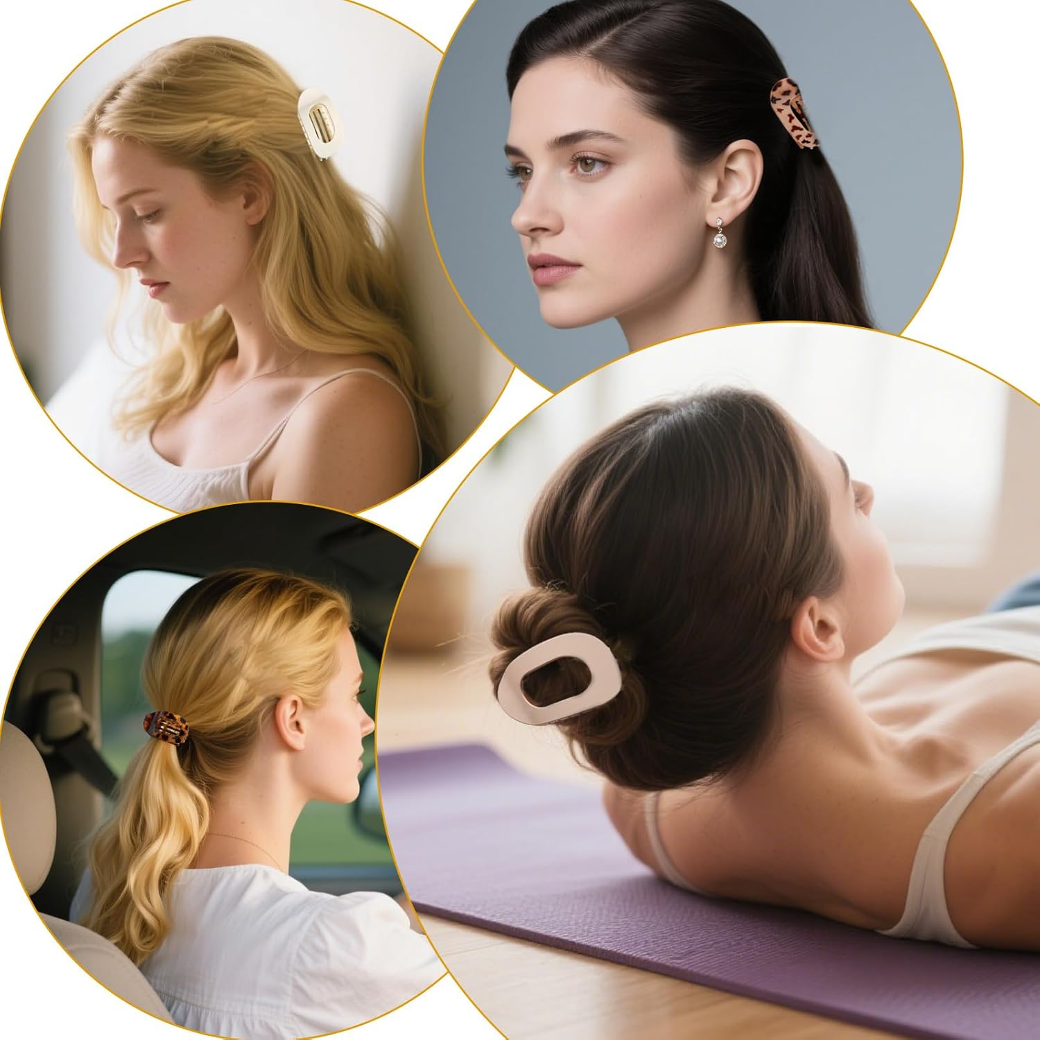 SI SEN Pack of 6 Flat Women'S Hair Clips, Flat Claw Clip, Strong Hold Side Hair Clips, for Thin and Thick Hair, Curved Design for Lying Down