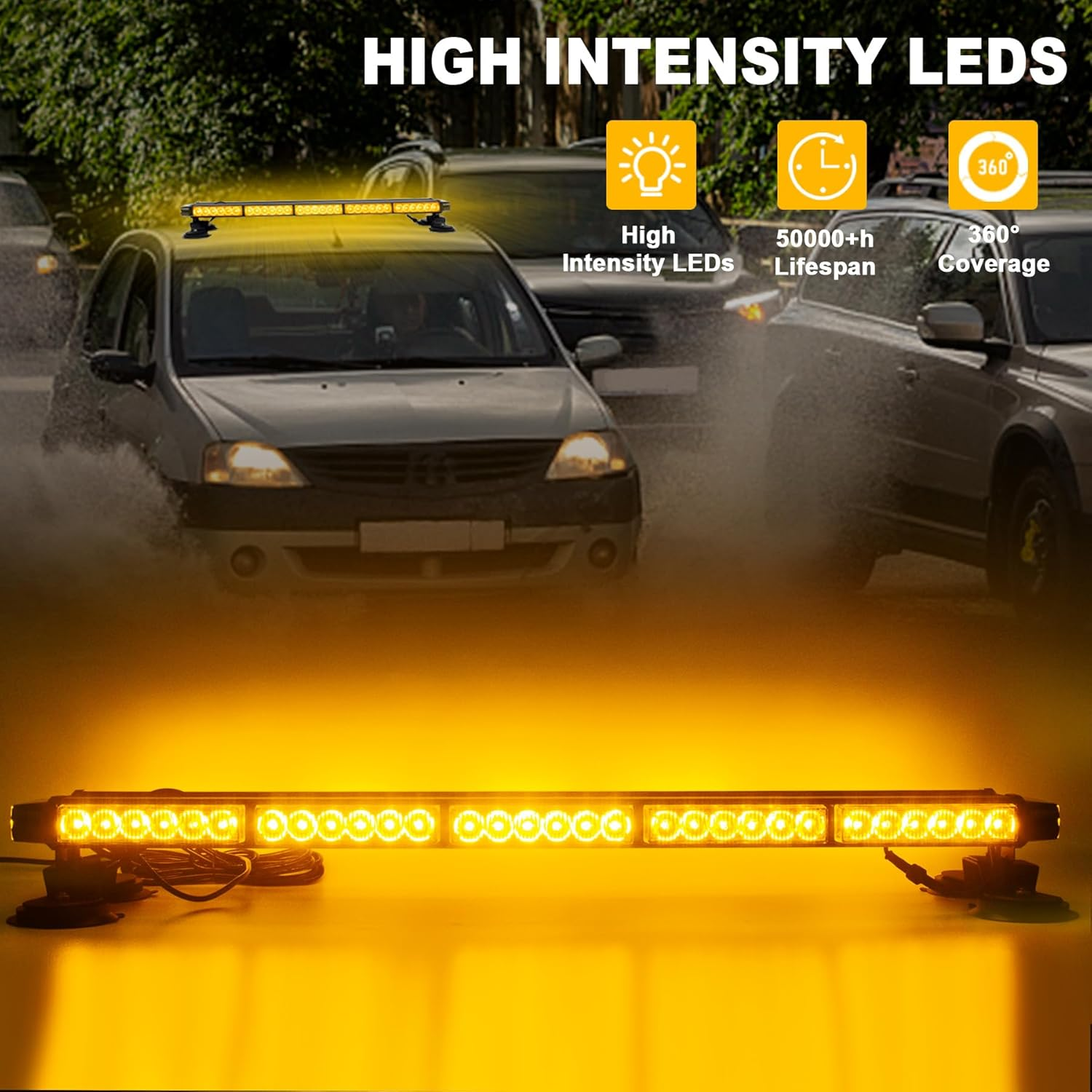 33.5 Inch LED Strobe Flashing Light Bar, 66 Leds Double Side High Intensity Emergency Warning Lights, 12-24V LED Amber Beacon with Magnetic Mounts for Vehicle Car Truck Trailer Roof (Amber)