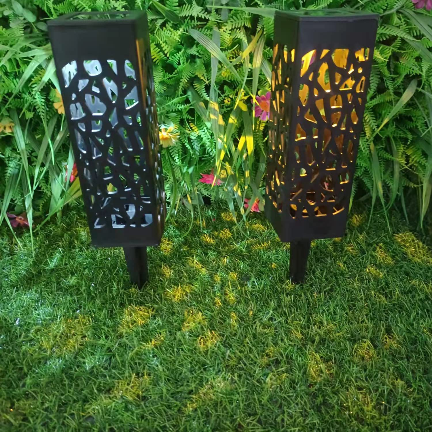 Jusisfone 6 Pack Solar Powered Decorative Black LED Garden Path Lights for outside Front Yard, Garden, Yard; Automatic Halloween Christmas Decorations Landscape Lighting for Patio image number 5