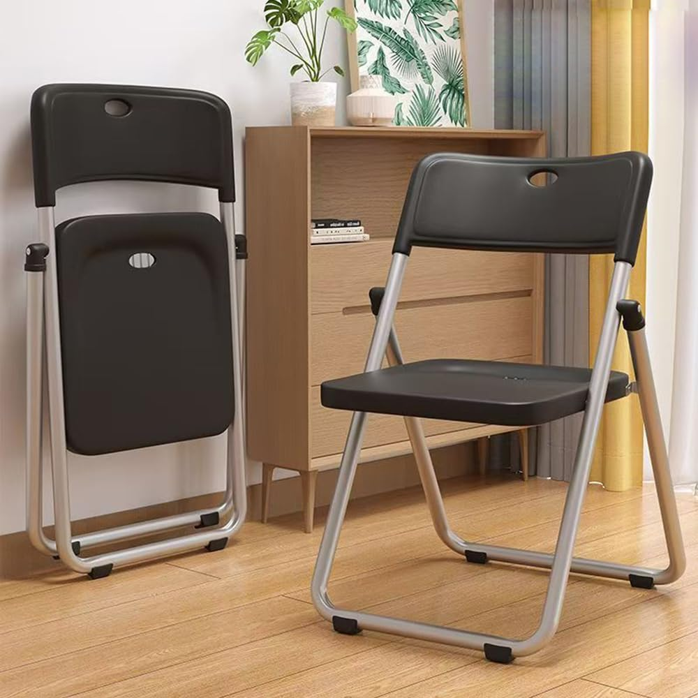Hbluefat Folding Chairs, Plastic Stackable Seat with Steel Frame, Portable for Home Office Picnic Indoor/Outdoor, Black image number 5