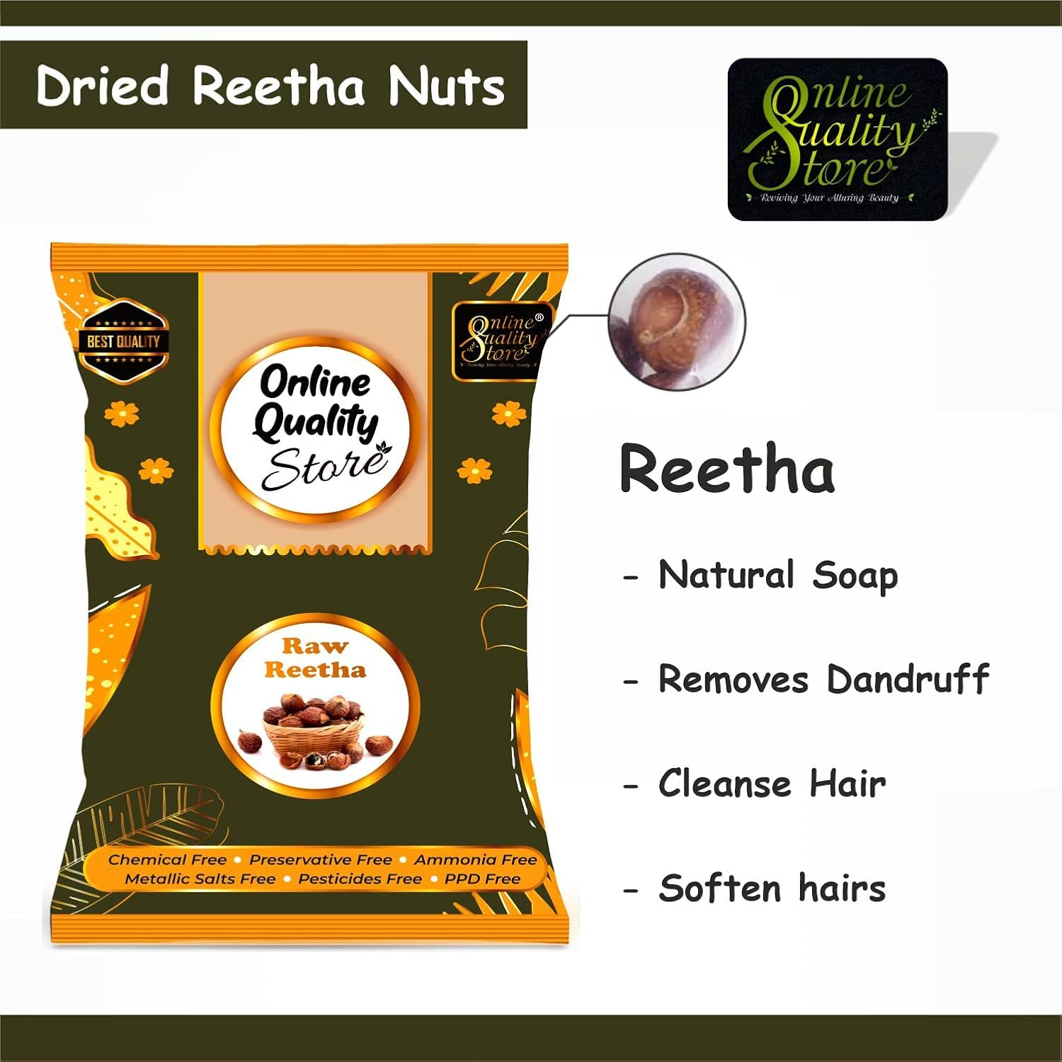 Online Quality Store Raw Reetha for Hair Natural (Ritha) Dried Form, 400G image number 6