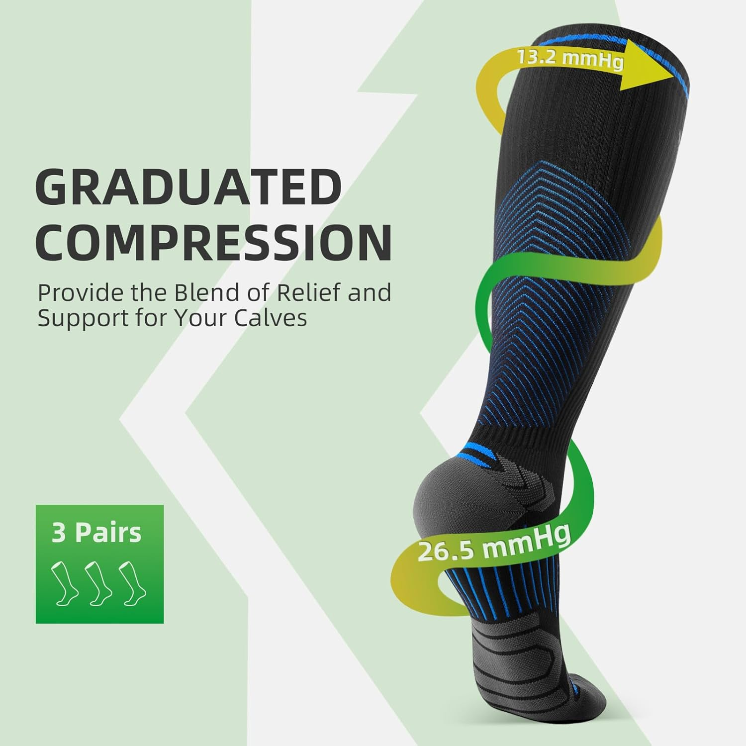 WAKEFEET Compression Socks Men Women 3 Pairs, Compression Socks 20-30 Mmhg for Sports, Running, Fitness Flight image number 2