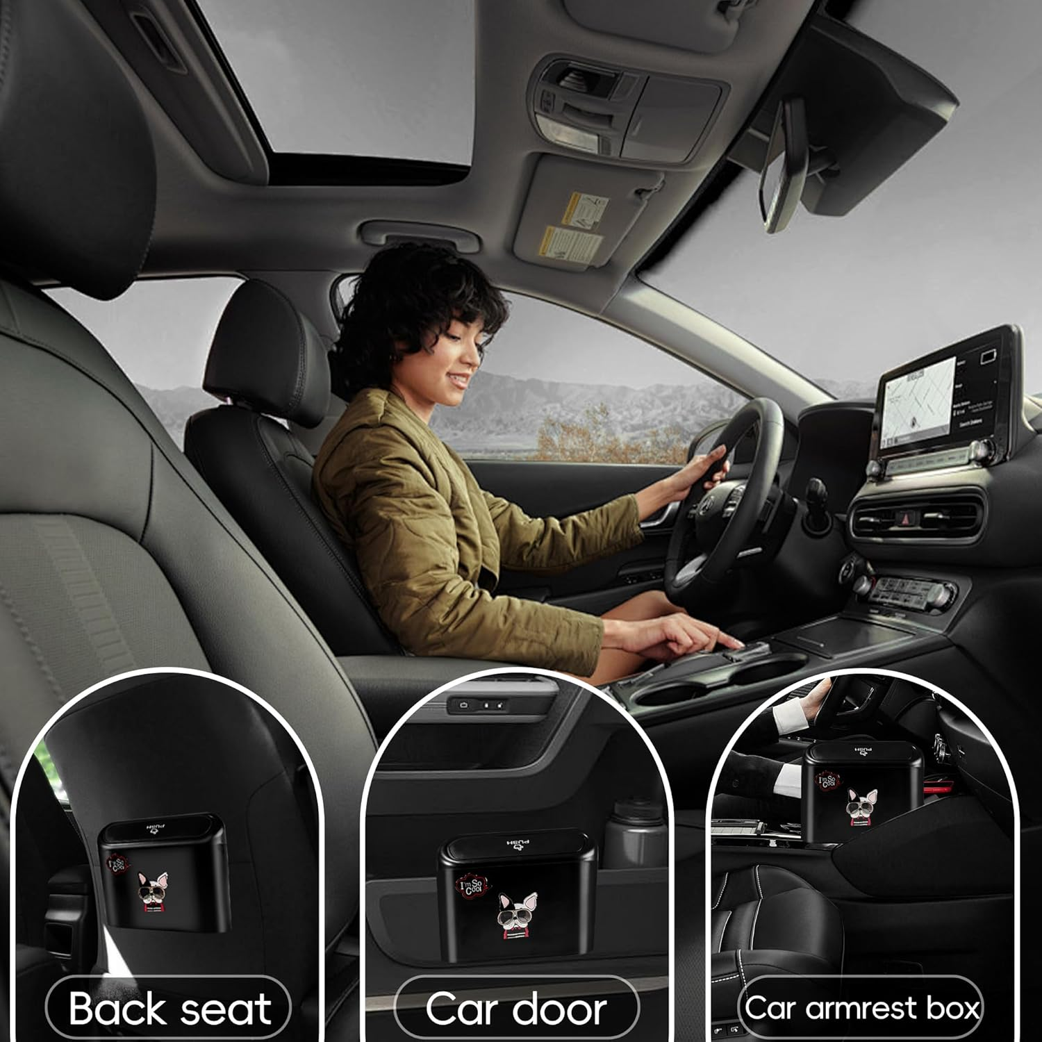 Car Trash Can with Lid ABS Leakproof Vehicle Garbage Bin Cool Dogfighting Pattern Storage Bucket with 100Pcs Trash Bags for Front Back Seat Centre Console Accessories Suitable for Car Home Office image number 4