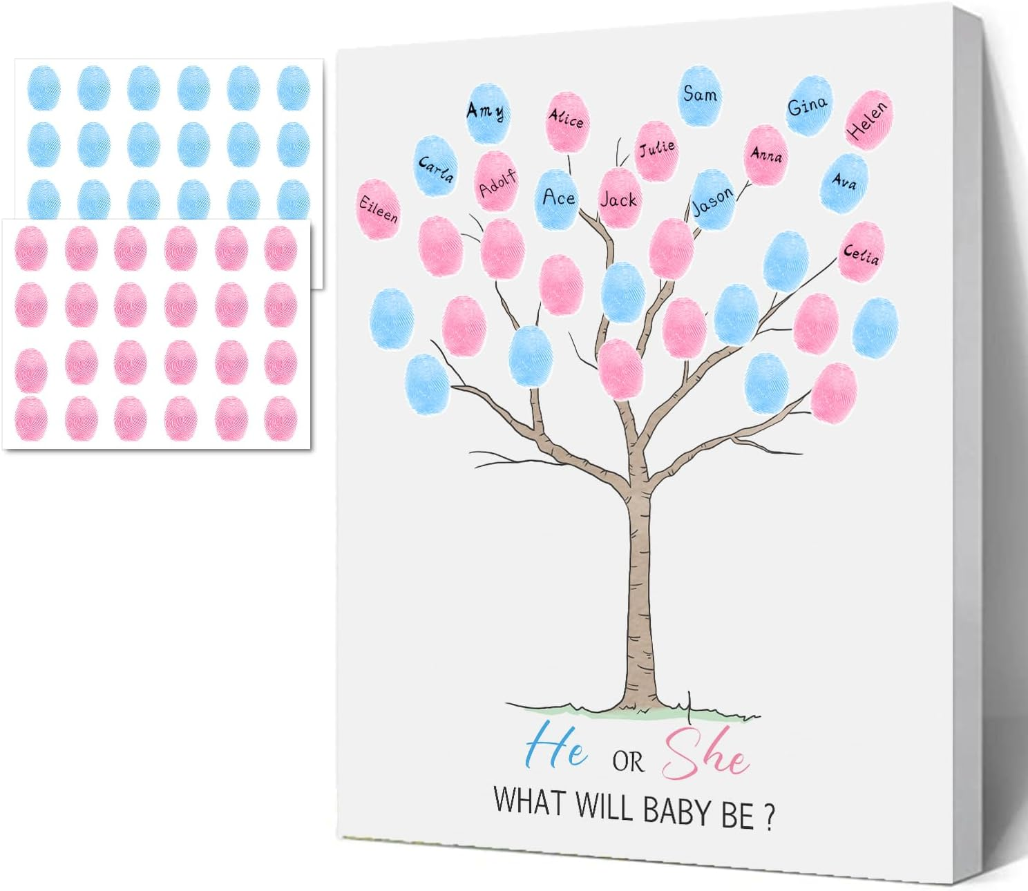 Sirjiera Gender Reveal Fingerprint Book, Baby Shower Message Canvas, Fingerprint Message Book with Stickers, Baby Shower Decoration for Expectant Mothers, Gender Reveal Keepsake