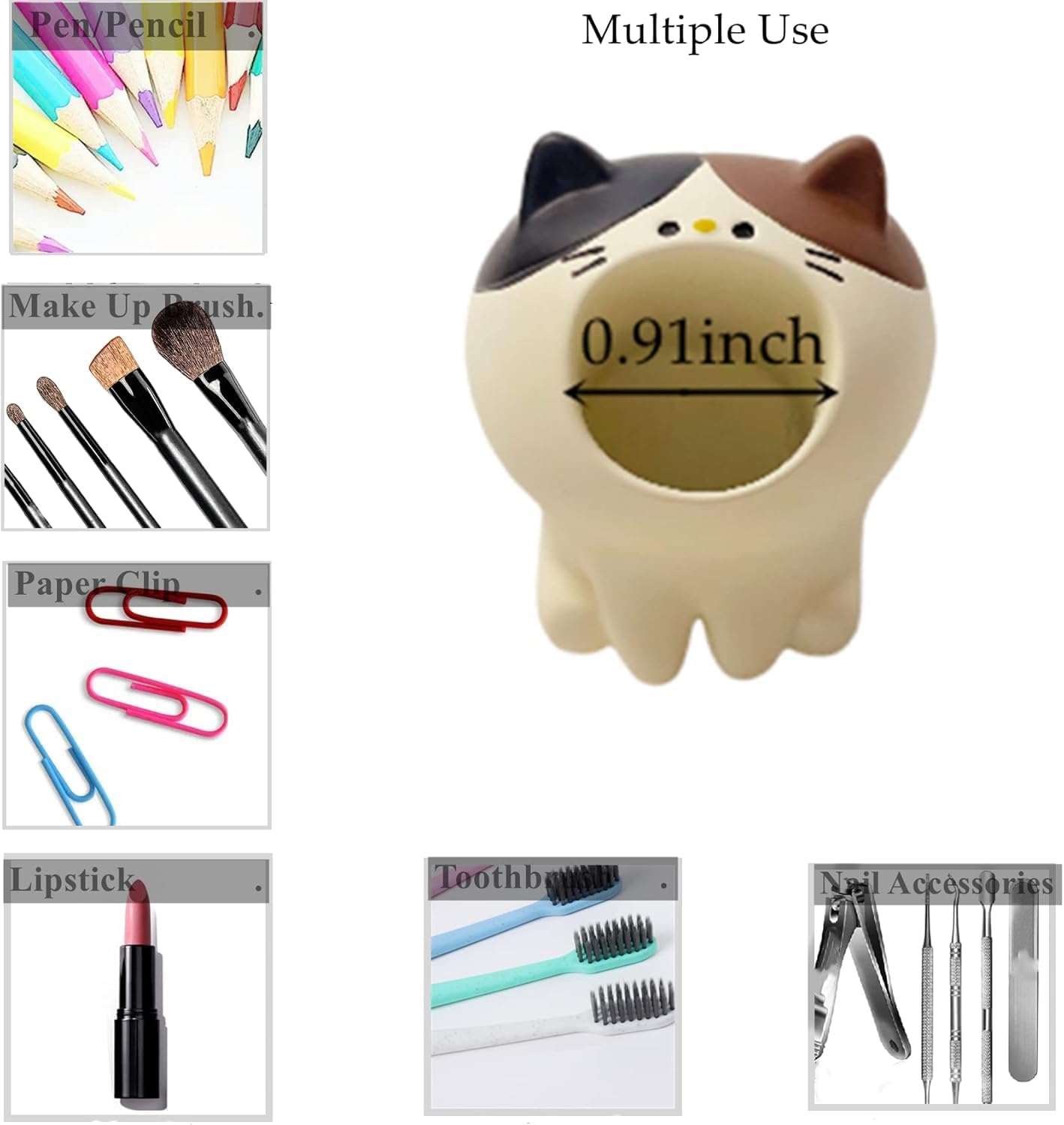 Cute Small Pen Pencil Holder, Kawaii Resin Cat Dog Dinosaur Rabbit Animal Paper Clip Toothbrush Mini Storage Organizer Office Desk Decorations image number 3