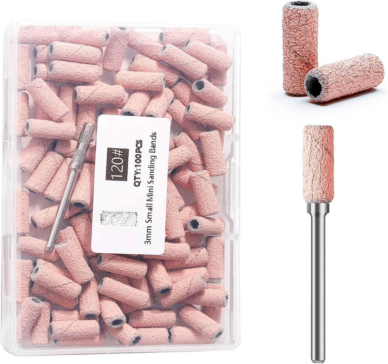 ERUIKA 100Pcs Nail Drill Bits Small Sanding Bands with Upgrade 3.1Mm Mandrel Bit, 240 Extra Fine Grit Nail File Sanding Bands for Acrylic Nails Gel Removing Shaping Manicures and Pedicure(Zebra,240)