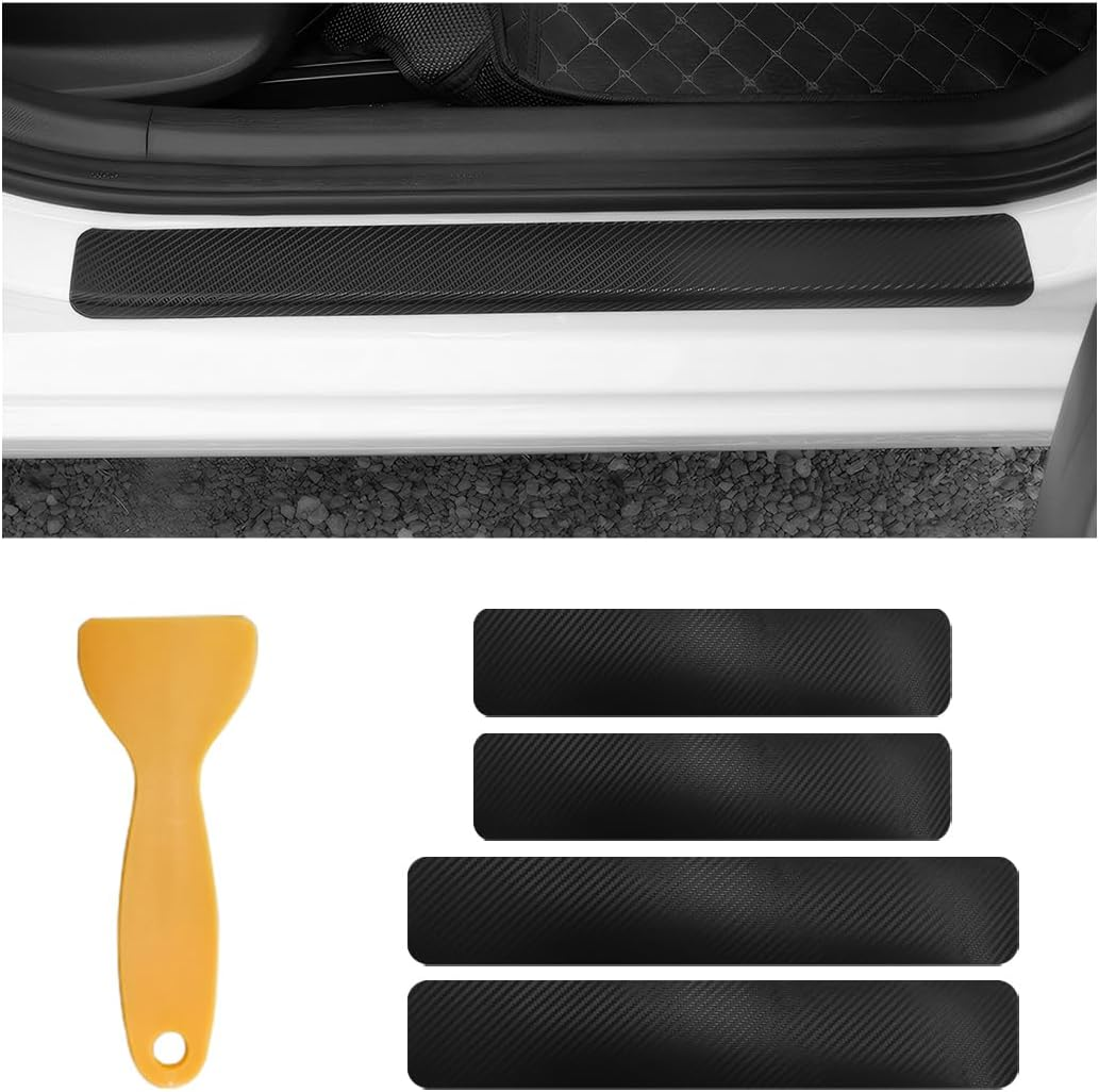 4 PCS Car Door Sill Protectors, anti Scratch Carbon Fiber Auto Threshold Cover Strips, Decorative Door Entry Edge Scuff Sticker Universal for Most Vehicles, Car Accessories (Black 5D)