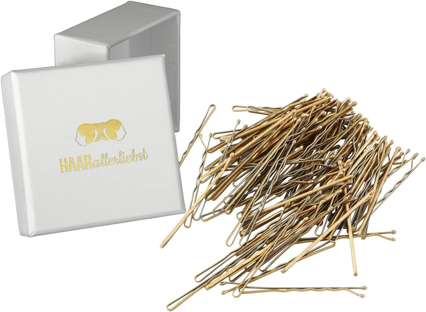 Haarallerliebst Hair Clips (100 Pieces | Gold Glittering | 5 Cm) with Box for Storage (Box Colour: White) - Box Colour: Pink image number 3
