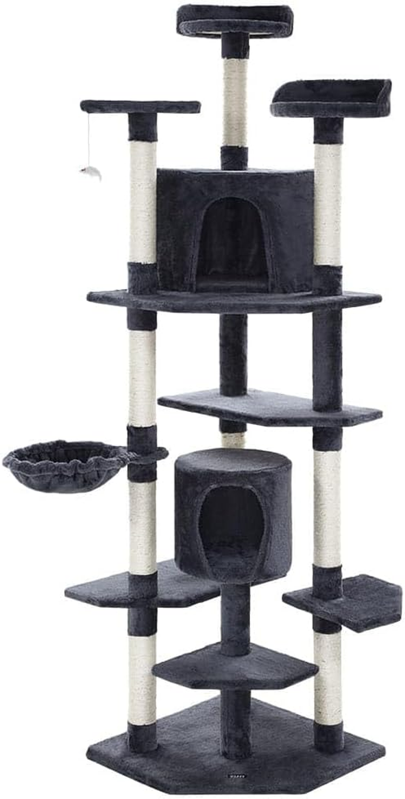 I.Pet Cat Tree Large Cats Tower Ultimate Scratching Post, 203Cm Height Pet Scratcher Cardboard Posts Indoor Kittens Wooden Play House Towers and Trees Corner Toys, with Grey Plush Cover Condo Toy