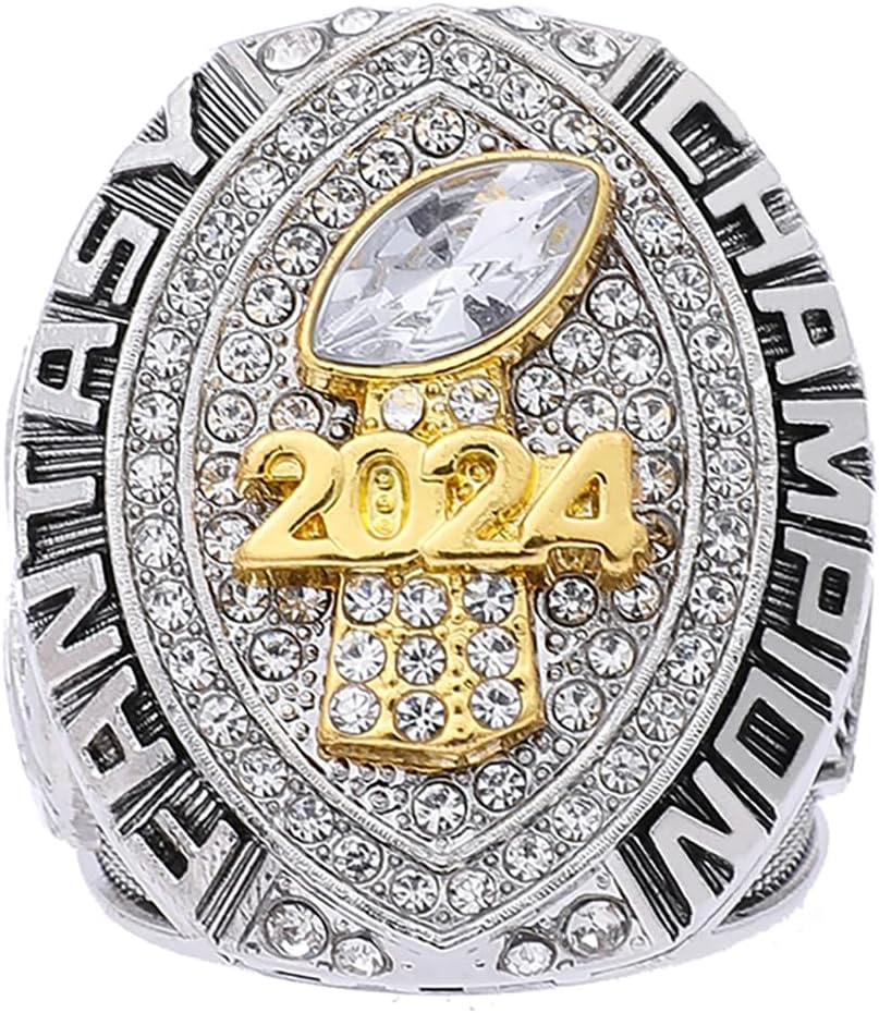 Noblehead 2024 Fantasy Football Ring | Heavy FFL Champion Ring | Gold Silver Tone Plated Award Trophy for Fantasy Football League Winner image number 1