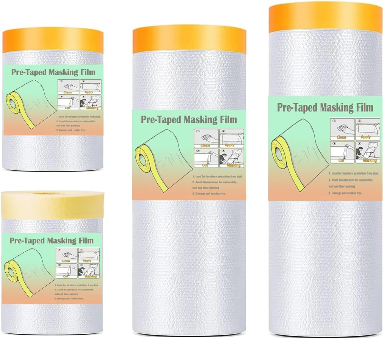 Pre-Taped Masking Film Protection for Appliance and Furniture Automotive Painters Wall Heavy-Duty Drop Cloth for Spray Painting Decorating Masking Tape Film(4 Rolls) image number 4
