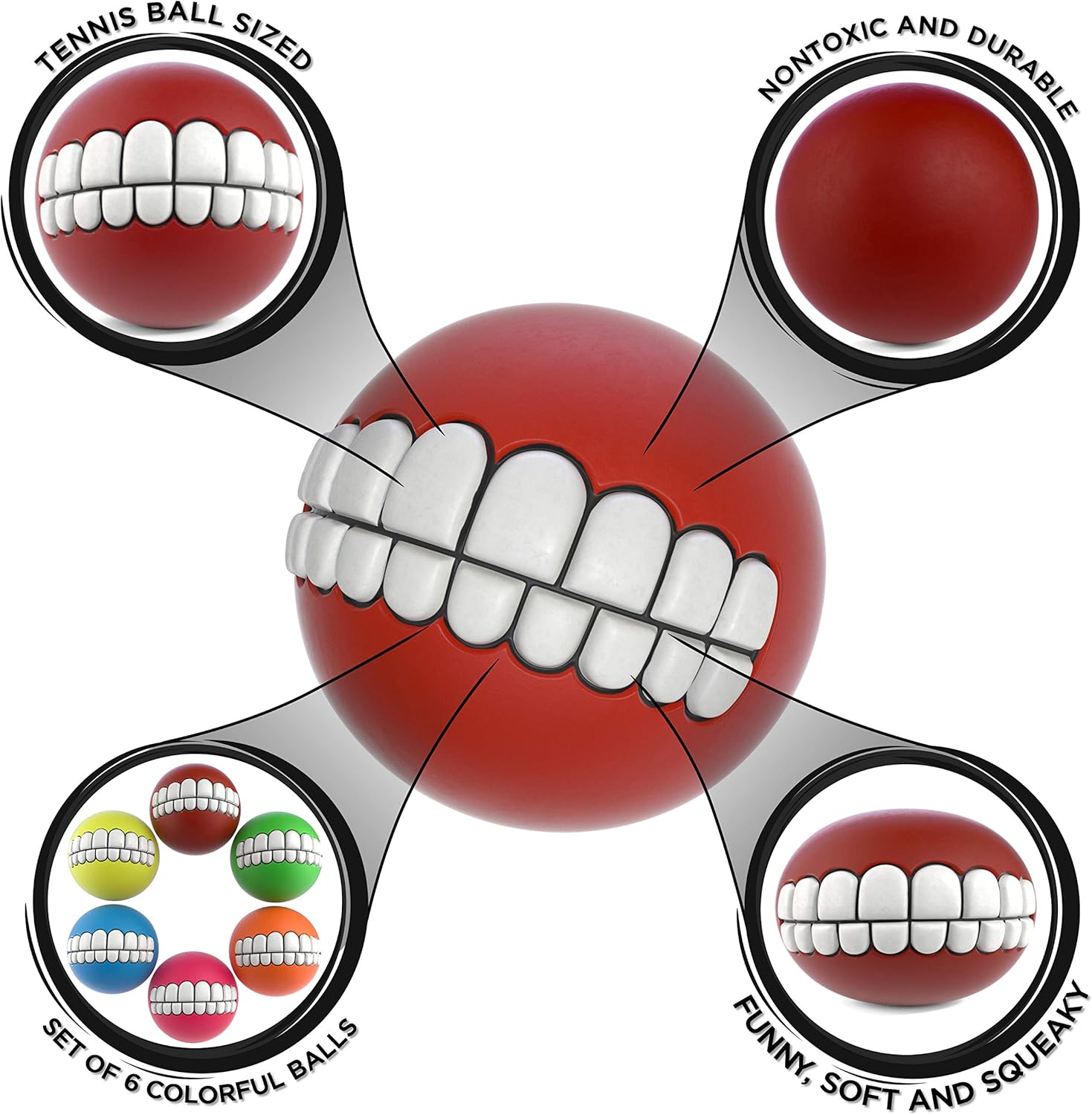 SLR Brands 6 Pack Teeth Ball for Dog and Pets with Funny Human Smile Ball for Dog Ball Also a Great Teeth Toy Chew Squeaker Squeaky Sound Dog Puppy Play Toys Chew Toys image number 6