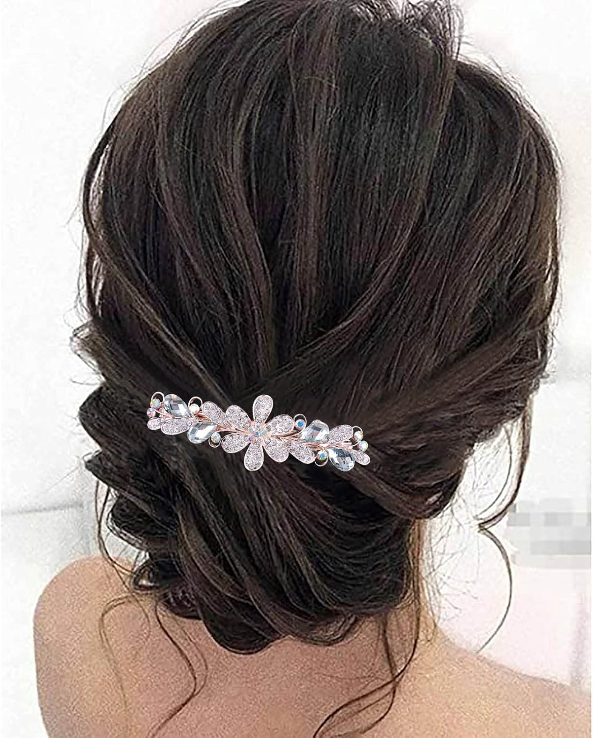 Tseenyi Crystal Flower Hair Clip Rhinestone Wedding Hair Clip Hair Clip Shiny Bridal Decorative Headpiece Gold Crystal Hair Accessories for Women and Girls (Transparent Crystal) image number 1
