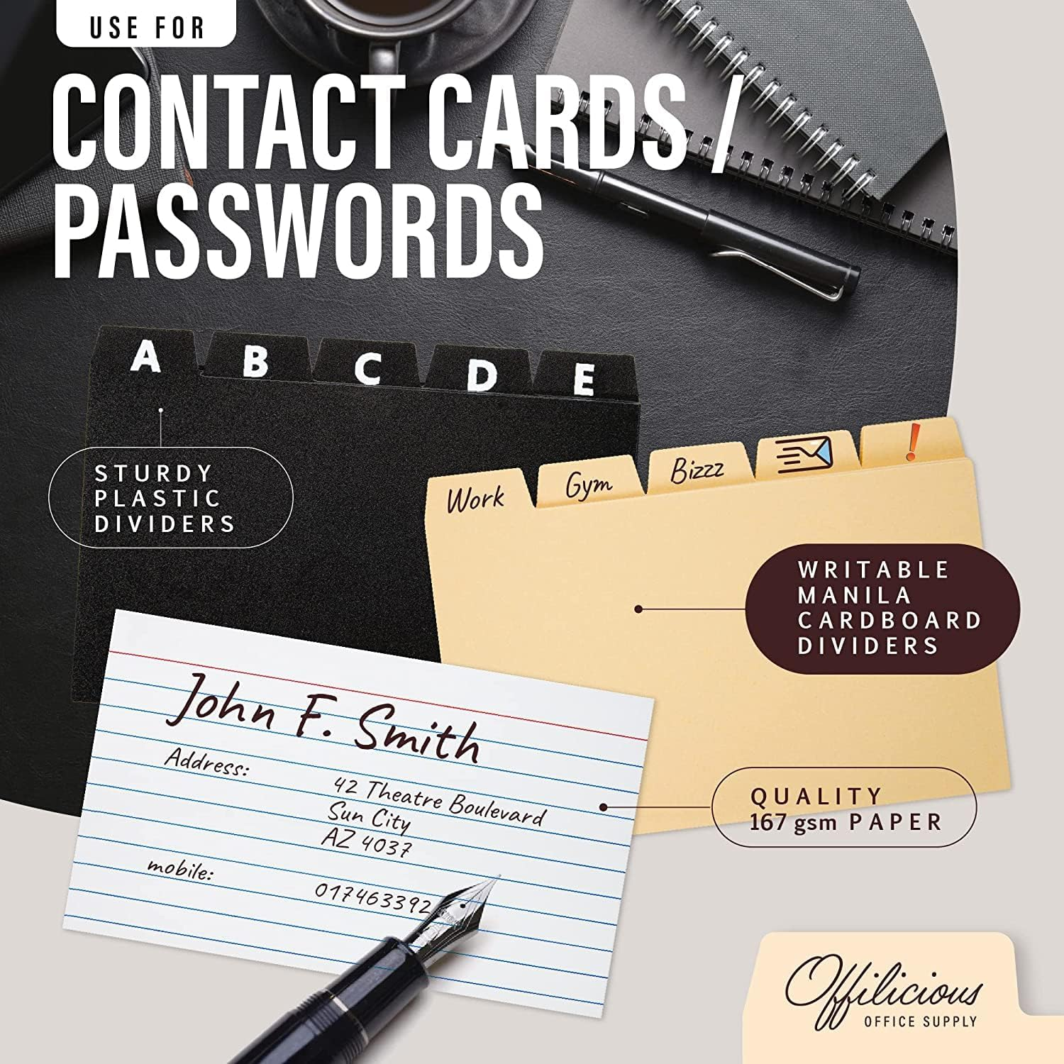 Index Card Holder 3X5 Set &ndash; Heavy-Duty Index Card Organizer Box with Dividers &ndash; 100 Ruled Index Cards 3X5, 25 Manila Dividers, 25 Plastic Dividers, 72 Easy-Read Stickers & 5 Box Labels image number 4