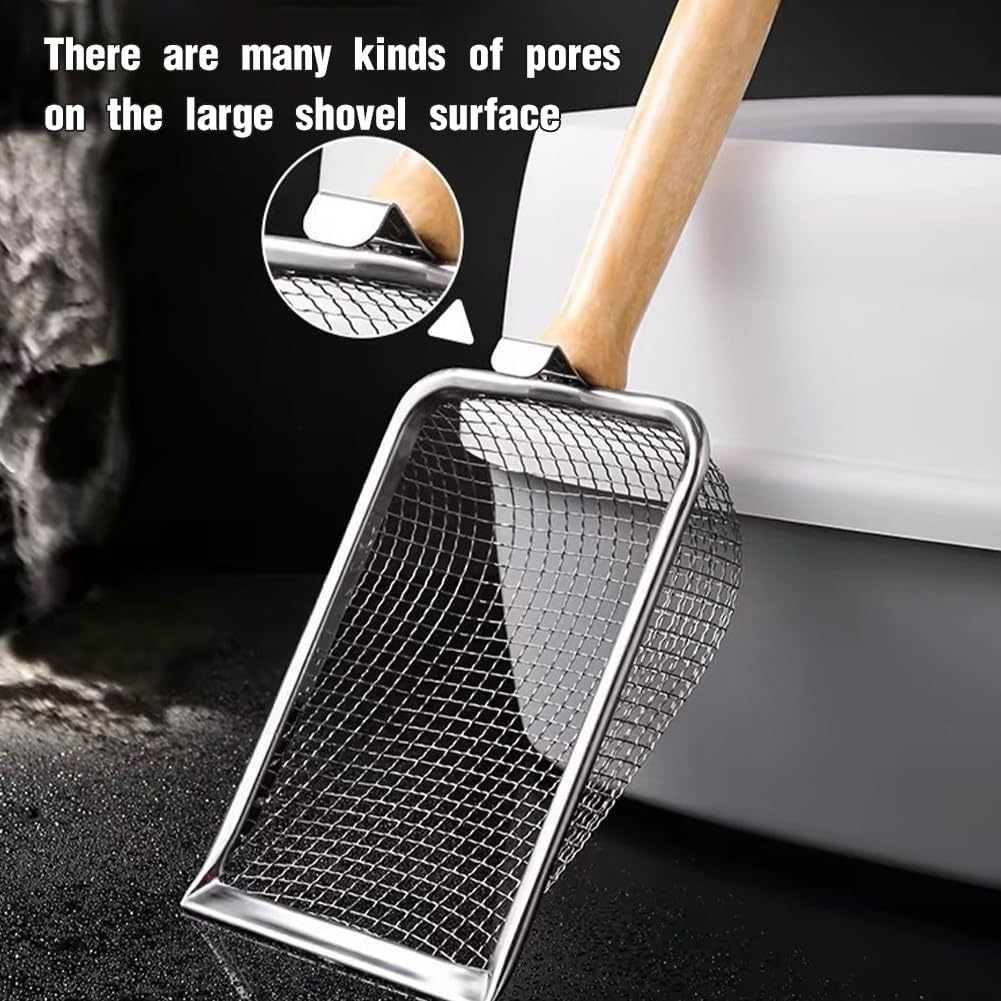 Practical Beach Deep Shovel Home Reptile Dog Stainless Steel Cat Litter Scoop Durable Wooden Handle image number 5