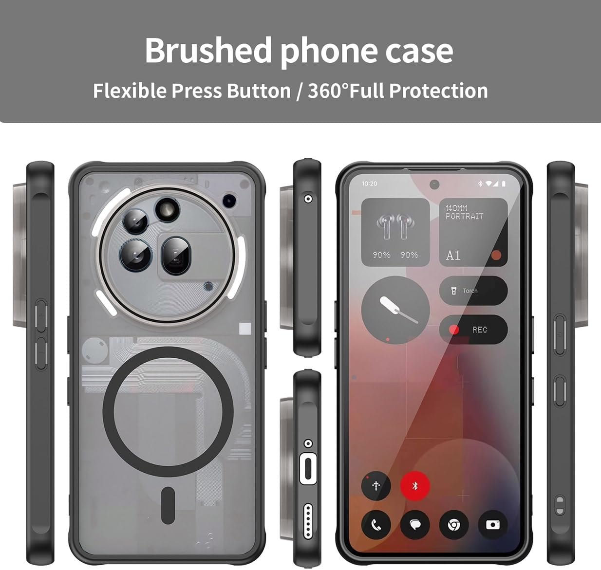 UPLAI Case for Nothing Phone (3A) Pro, Slim Shockproof Magnetic Mobile Phone Case, Premium PC + TPU Silicone Bumper Stylish Translucent Frosted Matt Protective Case Black image number 2