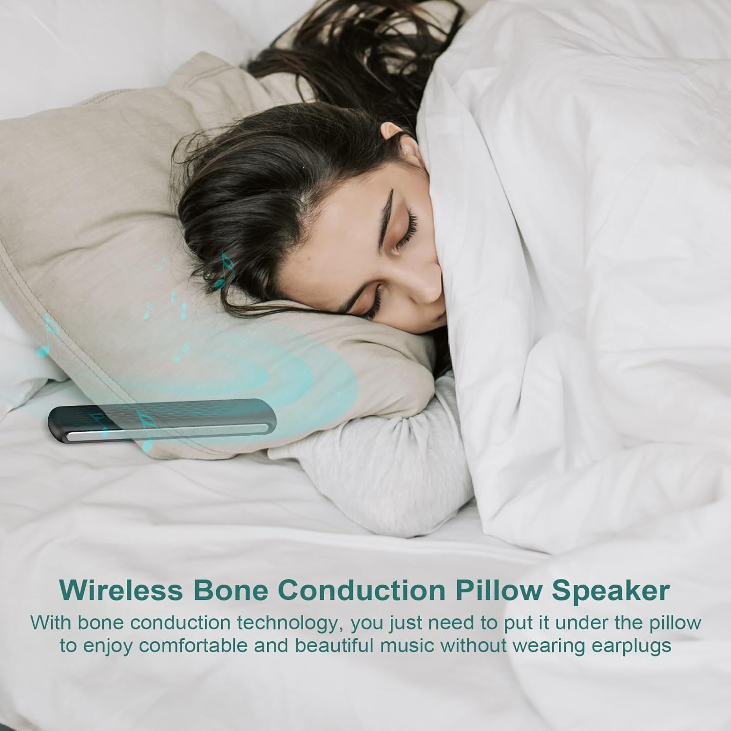 Pillow Speaker Bone Conduction Stereo, Mini Portable Bluetooth Sleep Headphones for Deep Sleeping, Insomnia White Noise Machine for Side Sleepers-Black