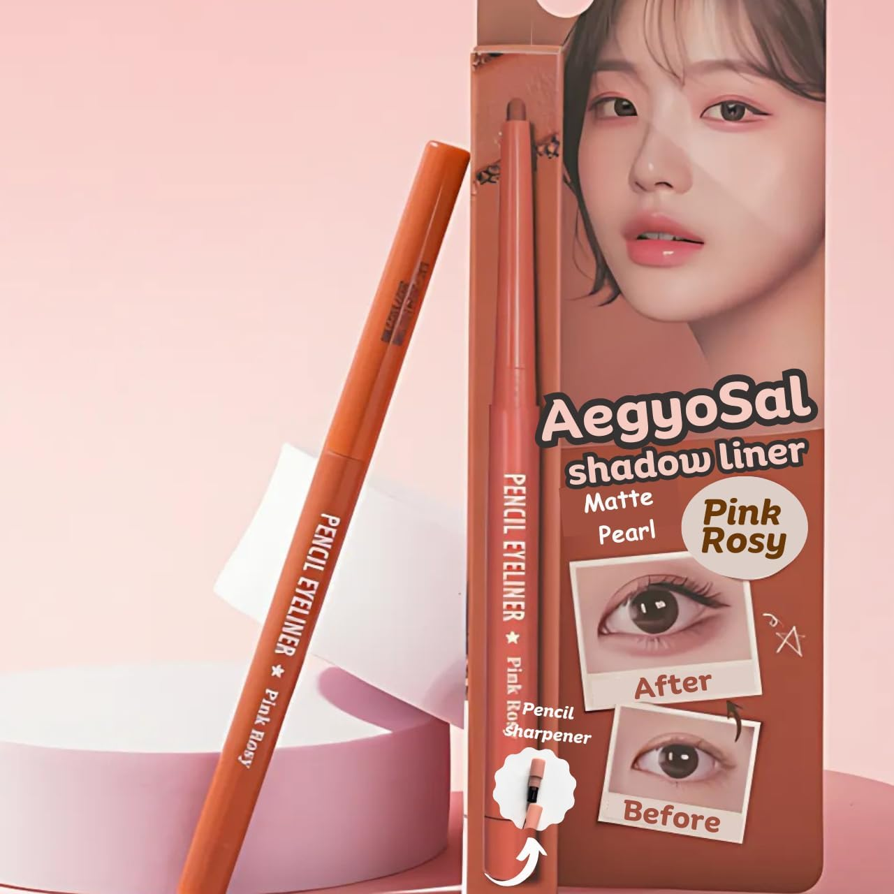 [Thebom] Aegyosal Eyeliner Under-Eye Enhancing Pencil Highlighter Eye Makeup Korean Beauty (Pink Rosy+Salmon Pink)