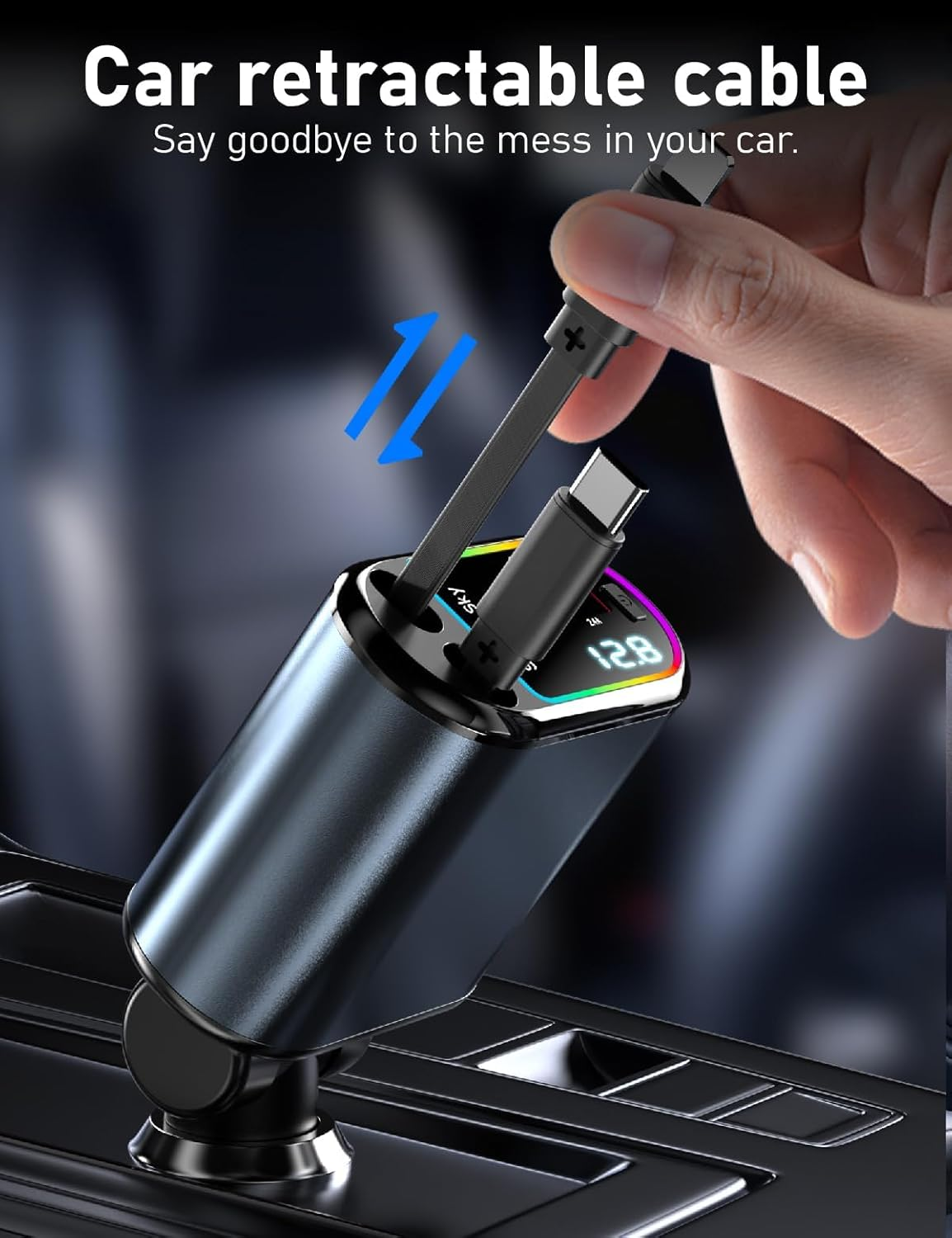 Upgraded Retractable Car Charger 120W with Starlight, 4 in 1 Retractable Car Charger with Type-C Cable, Ios Cable, USB-C & USB-A Compatible with Iphone 16/15/14/13/12/11,Galaxy,Pixel image number 3