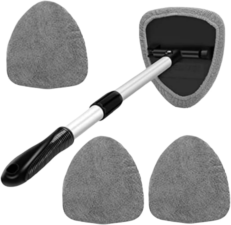 Car Windshield Cleaner, Windshield Cleaner Interior, Microfiber Car Window Cleaning Tool with 4 Reusable and Washable Microfiber Pads, for Office and Home(Gray) image number 3
