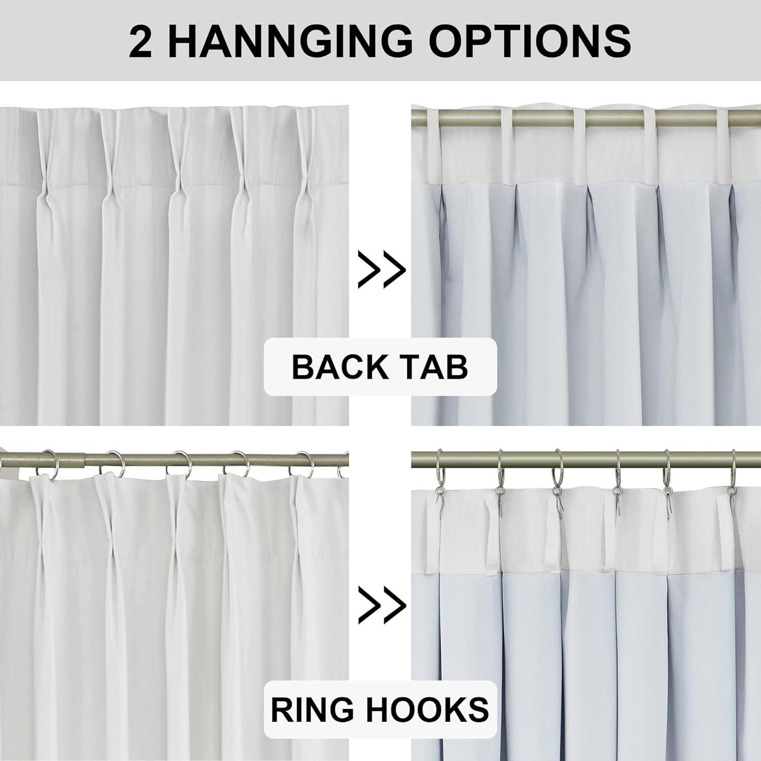 Vision Home White Pinch Pleated Full Blackout Curtains Thermal Insulated Window Curtains 63 Inch for Living Room Bedroom Room Darkening Pinch Pleat Drapes with Hooks Back Tab 2 Panel 40" Wx63 L