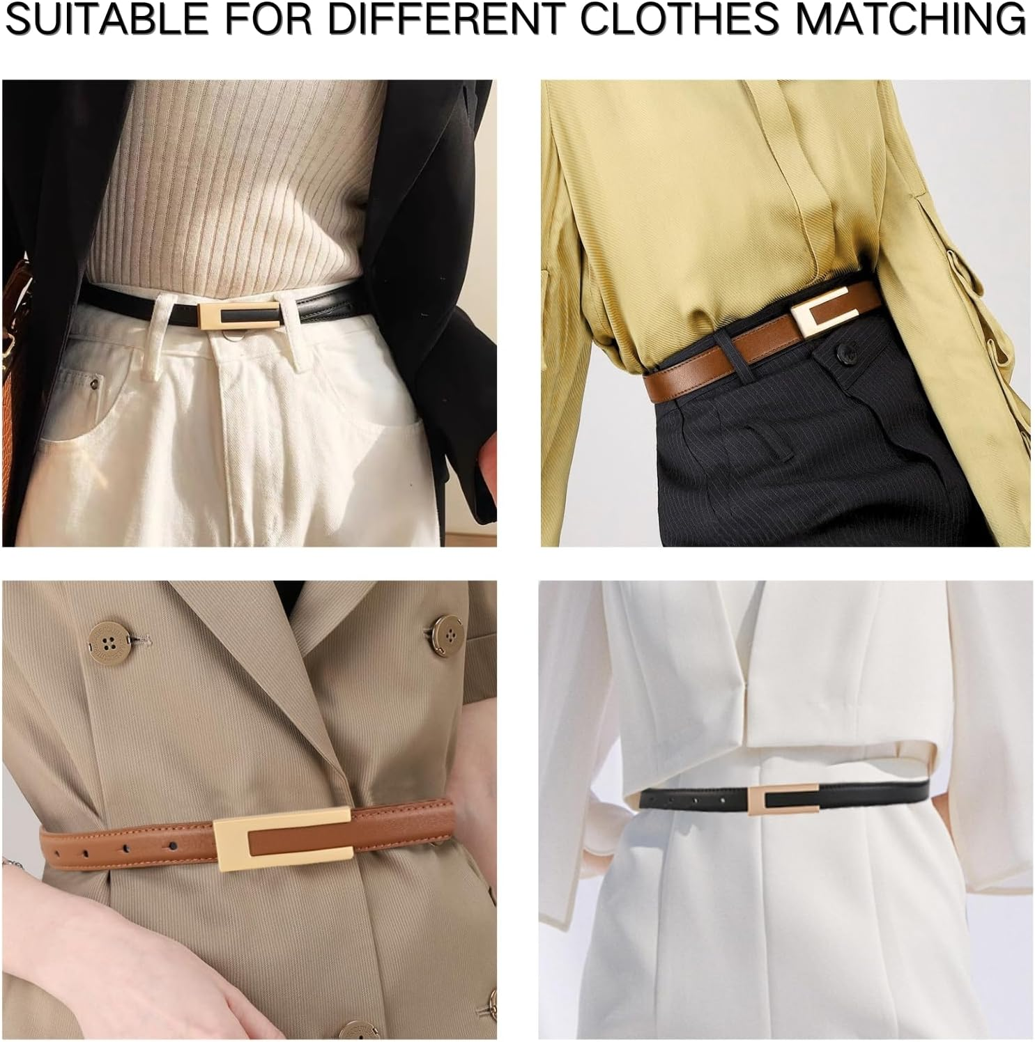 KEYRI Ladies Adjustable Leather Belts for Women Ladies Belts Retro Vintage Belt Women'S Accessories Skinny Belt for Dresse Jeans Buckle Thin Waist Belt Waist Strap Waistband - Black Brown image number 4