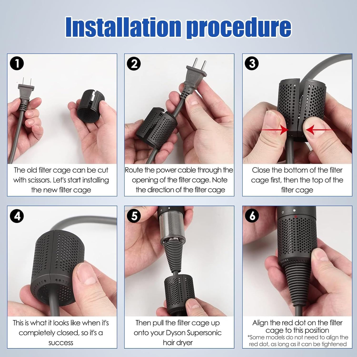 Hair Dryer Dustproof Universal Filter Cover for Dyson HD01 HD03 HD08 HD15, Detachable Hair Dryer Outer Strainer Filter Cage Replacement Parts image number 4