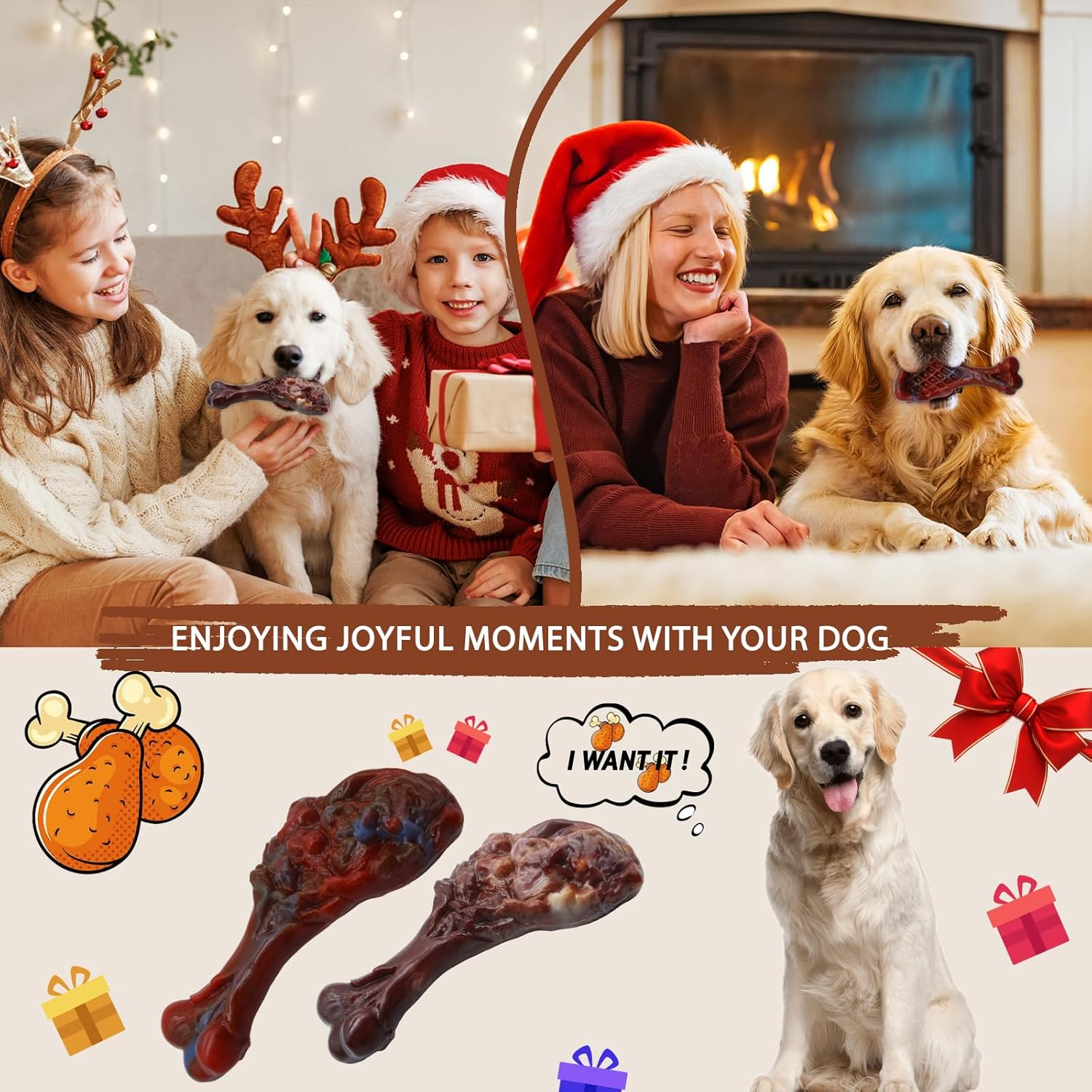 Dog Chew Toys for Aggressive Chewers, Indestructible Dog Toy for for Medium/Large Breed, Tough Nylon Teething Bone Toy to Keep Them Busy,Bacon and Real Beef Flavor (Beef+Bacon Flavor, 2 Pack) image number 2