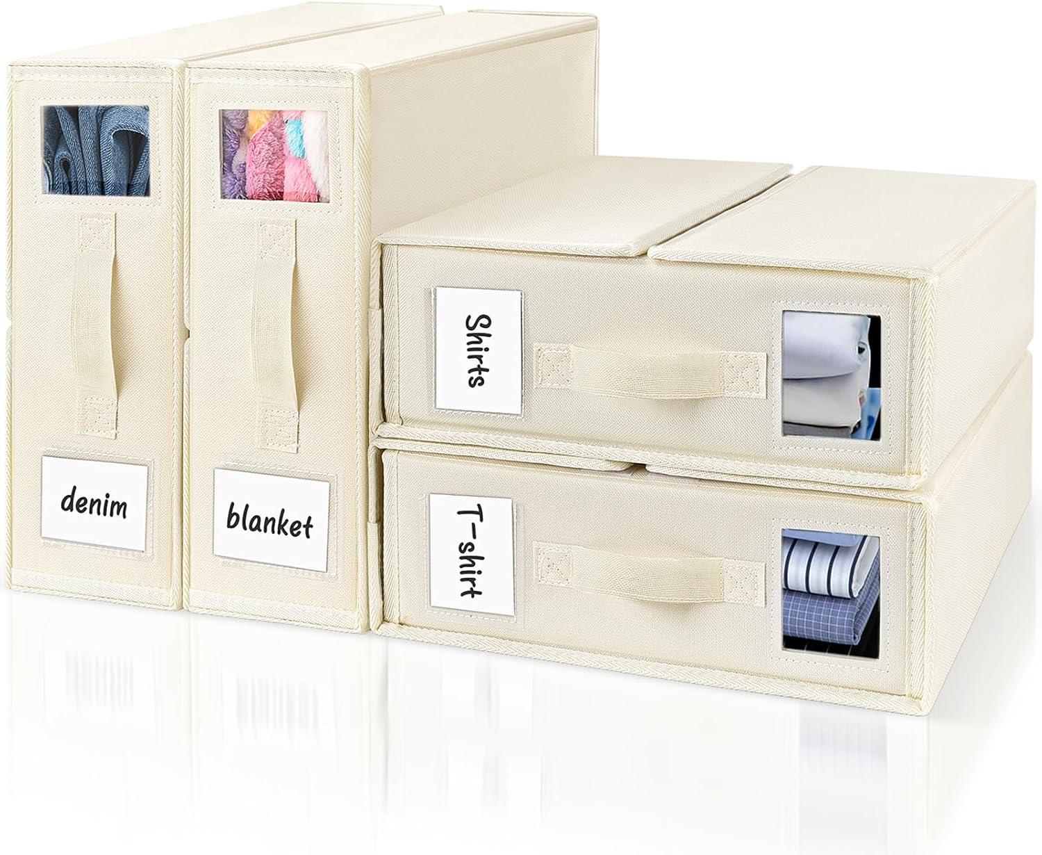 Jabykare 4 Pack Bed Sheet Organisers - Foldable Bedding Sheet Organiser with Window Xl(King & Queen Size) for Linen, Closets, Wardrobe, Home Storage & Organisation (Grey)