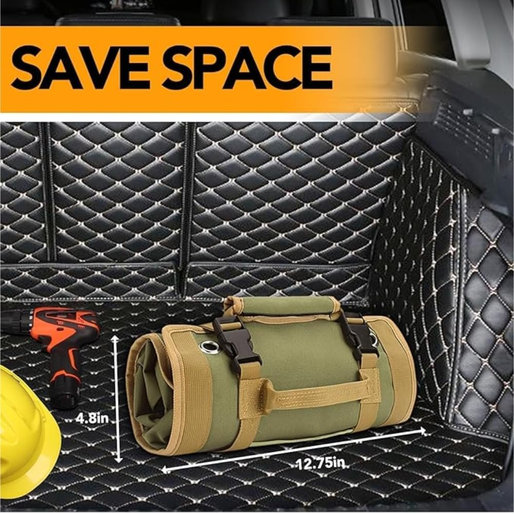 Upgraded Tool Roll up Bag, Heavy Duty Roll up Tool Bag, Roll up Tool Organizer with 2 Detachable Shoulder Strap, Multi-Purpose Tool Roll Pouch for Motorcycle Truck