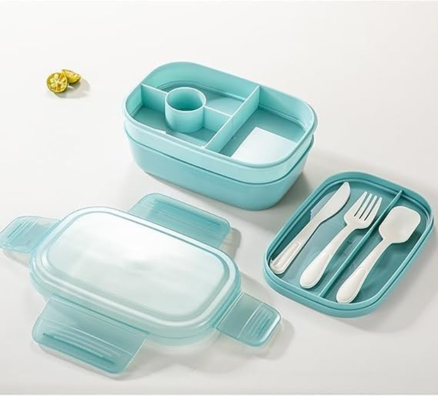 Bento Box for Adults - 3 Stackable Lunch Containers with Utensil Set, Modern Minimalist Design, Leak-Proof for Dining Out, Work, Picnic image number 5