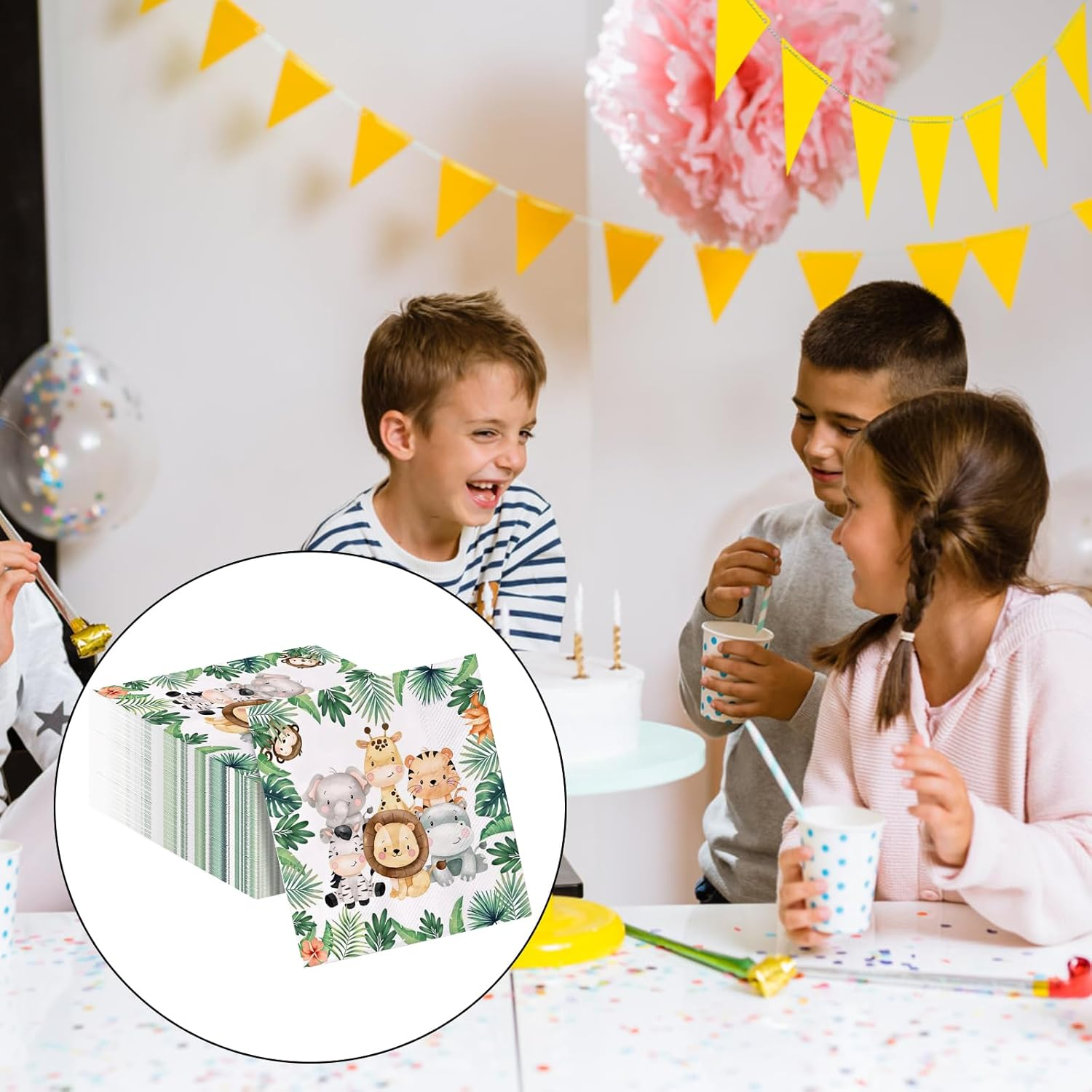 40 Pcs Jungle Animal Napkins,33X33Cm Disposable Dinner Napkins, Animal Paper Napkins for Jungle Safari Zoo Theme Birthday Party Supplies image number 5