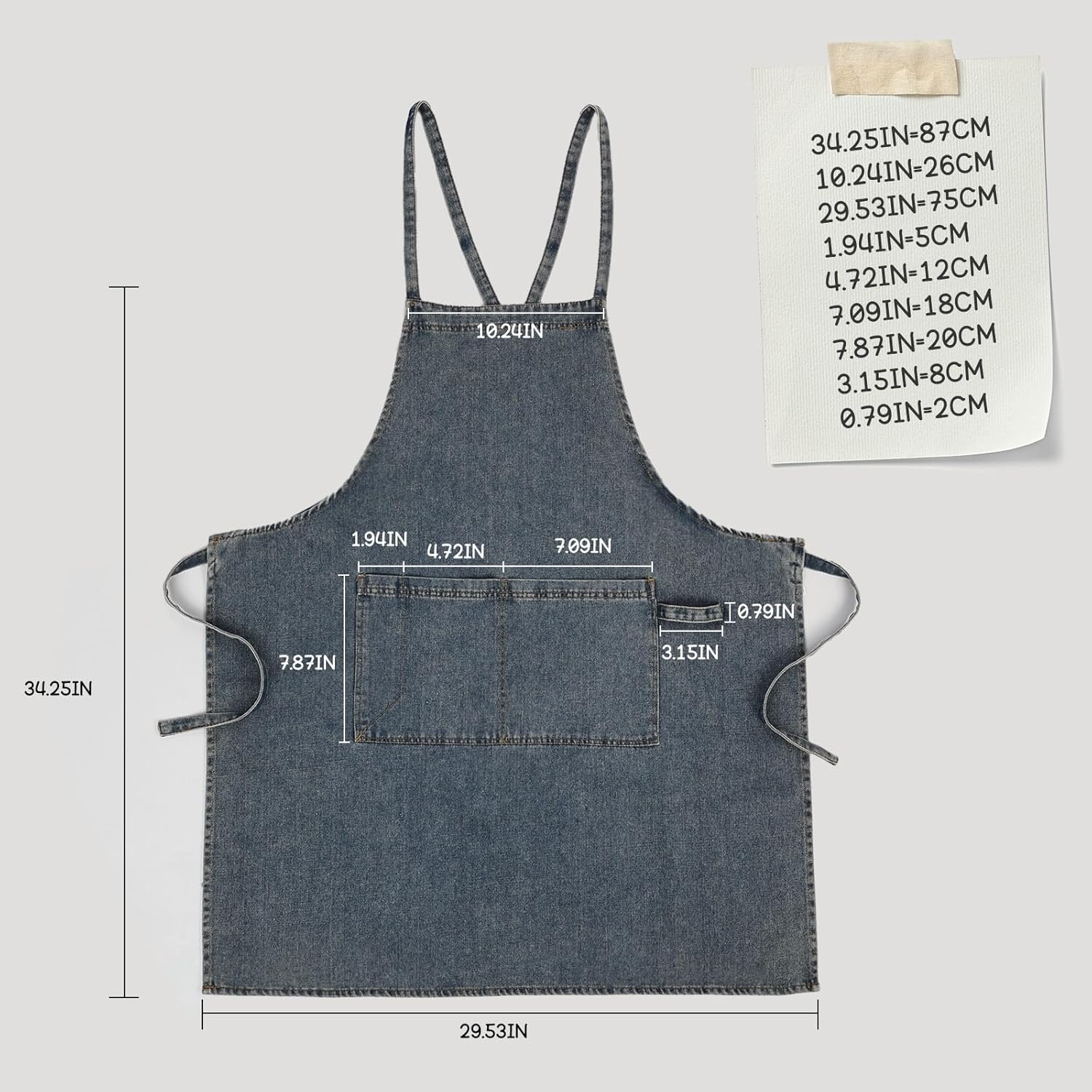 Surblue Cotton Denim Apron with Pockets Adjustable Jean Apron for Man Woman for Kitchen, BBQ, Garden, Workshop image number 1