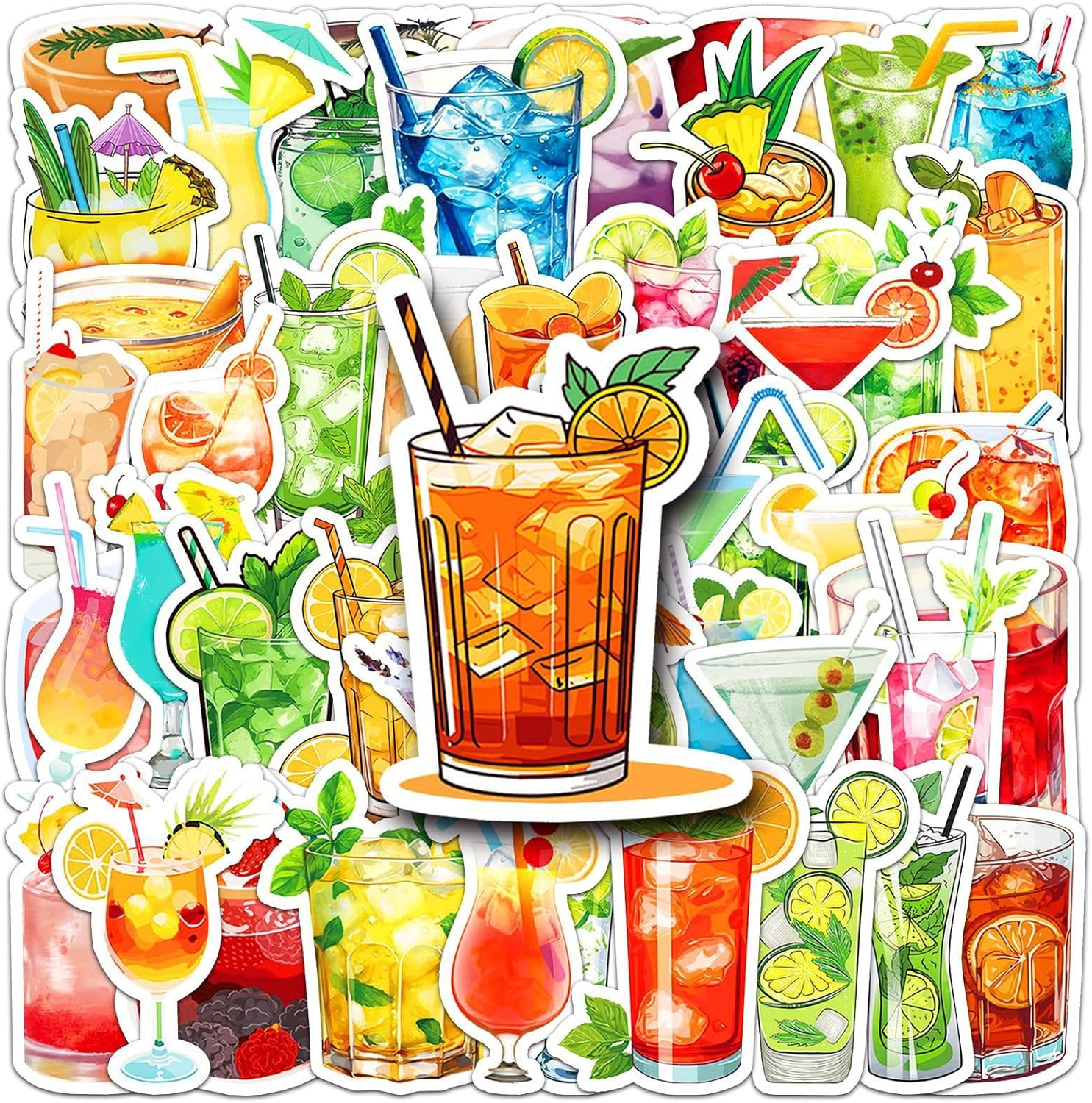 50 Packs Cocktails Stickers Water Bottles Laptop Phone Motorcycle Computer Guitar Skateboard Hydroflasks Cocktails Vinyl Sticker Waterproof Aesthetic Trendy Decals for Teens Girls Adults image number 4