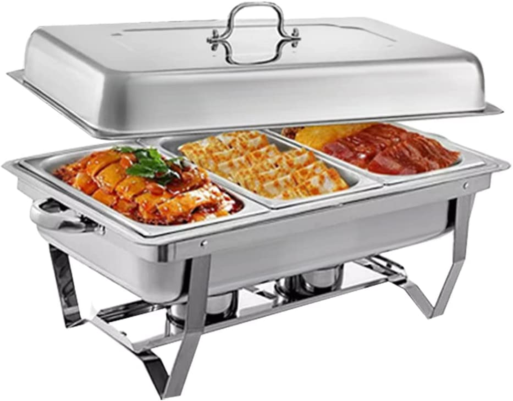 9L Chafing Dish Buffet Catering Food Warmer Pan Multifunctional Stainless Steel Dinner Plate Tray Set Buffet Server for Parties, 3X3L Trays Food Pan with Lid image number 1