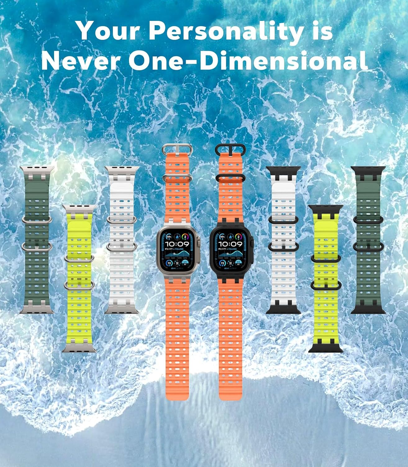 Astorgos Bicolor Ocean Band for Apple Watch Ultra 3/2/1 49 Mm, S11/S10 46 Mm, 9/8/7 45 Mm, SE3/SE2/SE/6/5/4 44 Mm, 3/2/1 42 Mm, Metal Connector Extra Long Breathable Sports Watch Strap, S + TL Green image number 5