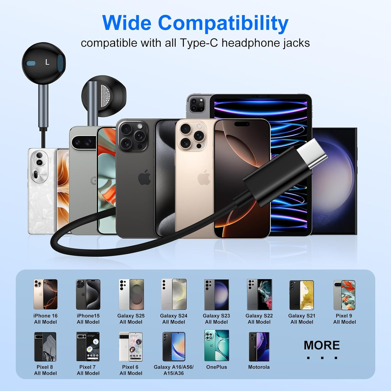 USB C Headphones Wired Earbuds for Iphone 16E/16 Pro Max/16 Pro/16 Plus/16/15,Android Type C Hifi Stereo Earphones Wired with Mic & Volume Control for Samsung Galaxy S25 Edge/S24 Fe,Google Pixel 9/8/7 image number 1