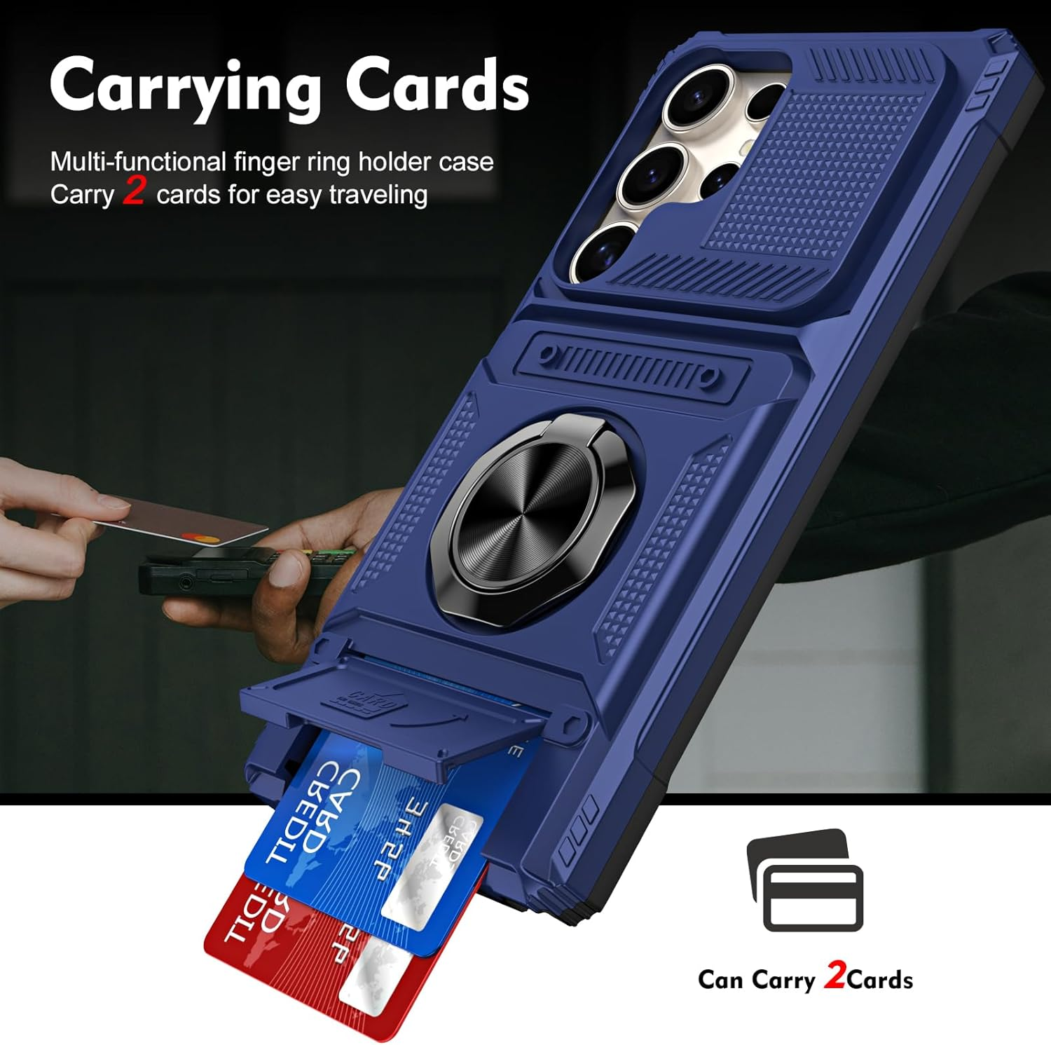 SIYOPINPFY Wallet Mobile Phone Case for Samsung Galaxy S24 Ultra Case with 2 Card Holders, 360&deg; Ring Stand, Heavy Duty, Shockproof, Robust Full Body Bumper Case for Samsung S24 Ultra, Blue LM image number 6