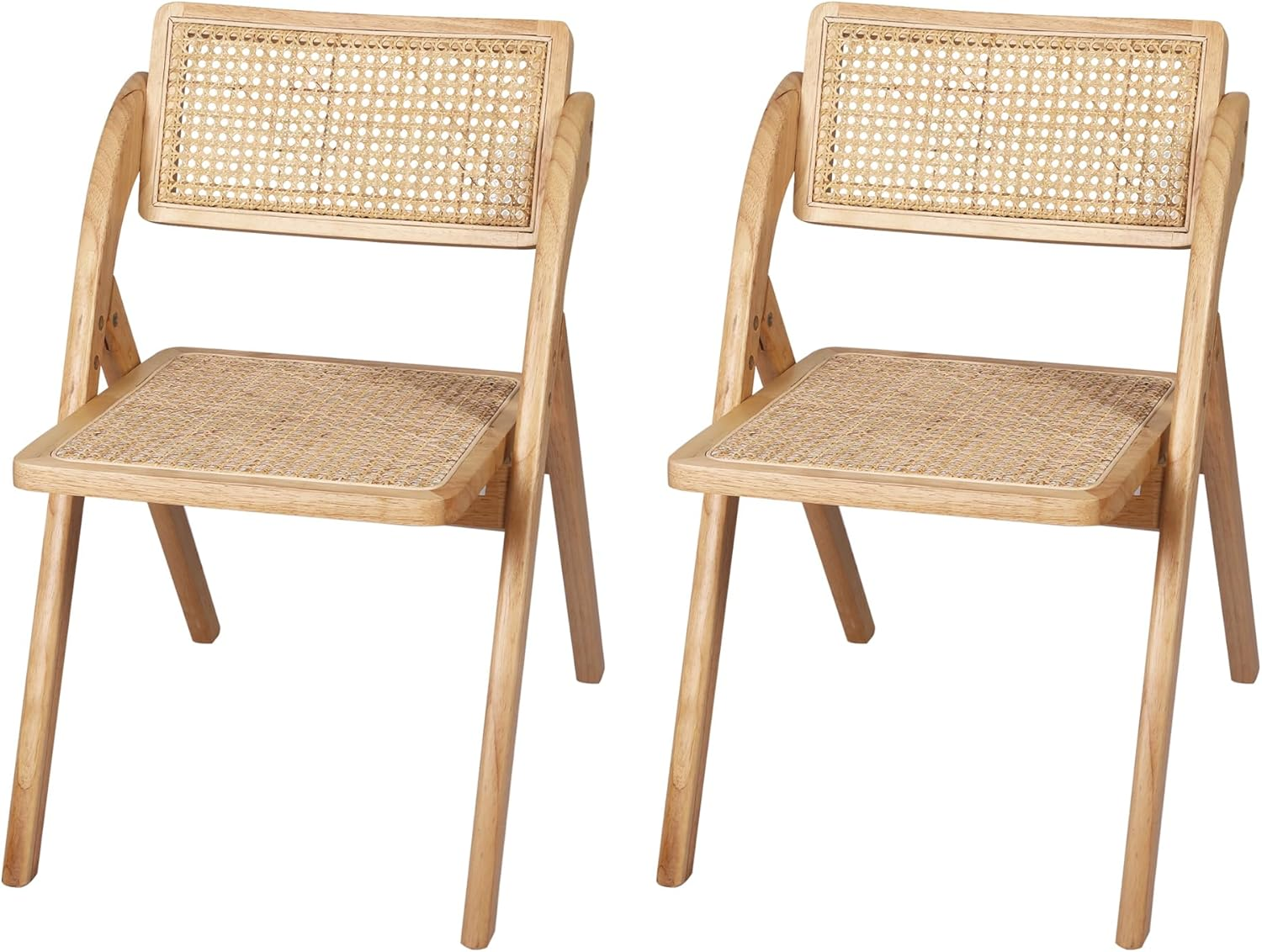 LEVEDE Wooden Dining Chairs, Set of 2 Reading Seating with Breathable Rattan Seat, Casual Cafe Chairs for Indoor Outdoor, Home Furniture for Dining Room, Living Room, Camping, Courtyard (Color Oak) image number 5