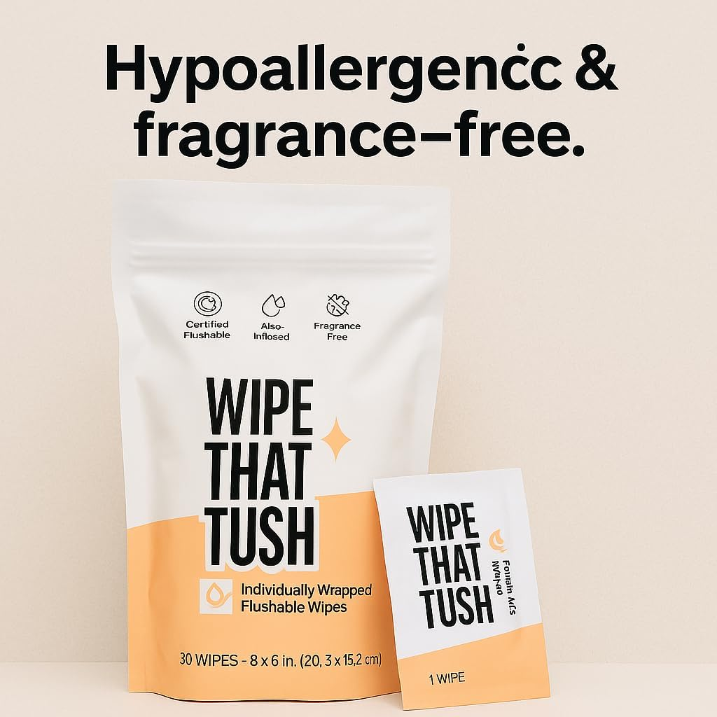 Travel Essentials Flushable Wipes &ndash; 30 Individually Wrapped Extra-Large Aloe-Infused, Hypoallergenic & Unscented, Septic & Sewer Safe (Travel Pack) image number 6