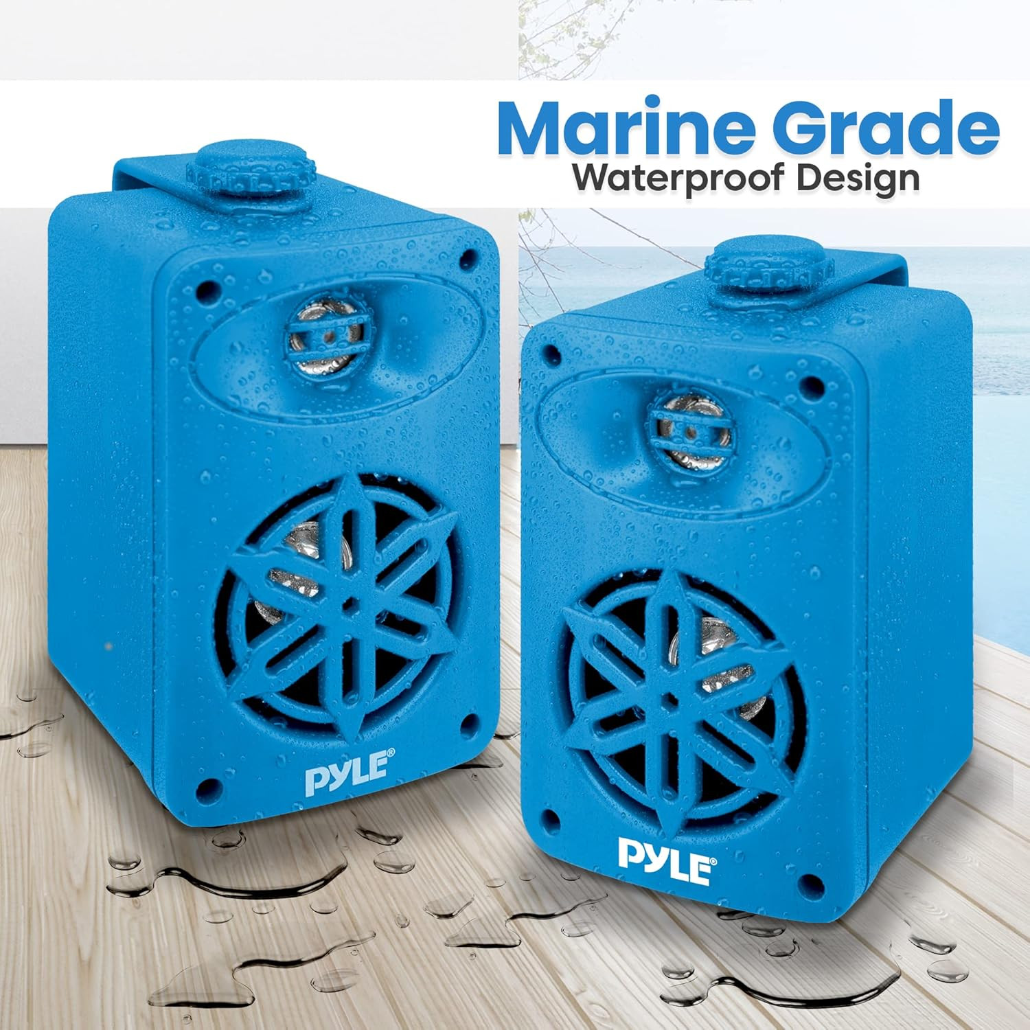 Pyleusa Indoor Outdoor Speakers Pair - 200 Watt Dual Waterproof 3.5&rdquo; 2-Way Full Range System W/ 1/2&rdquo; High Compliance Polymer Tweeter - In-Home, Boat, Marine, Deck, Patio, Poolside (Blue) - PDWR35BL image number 5