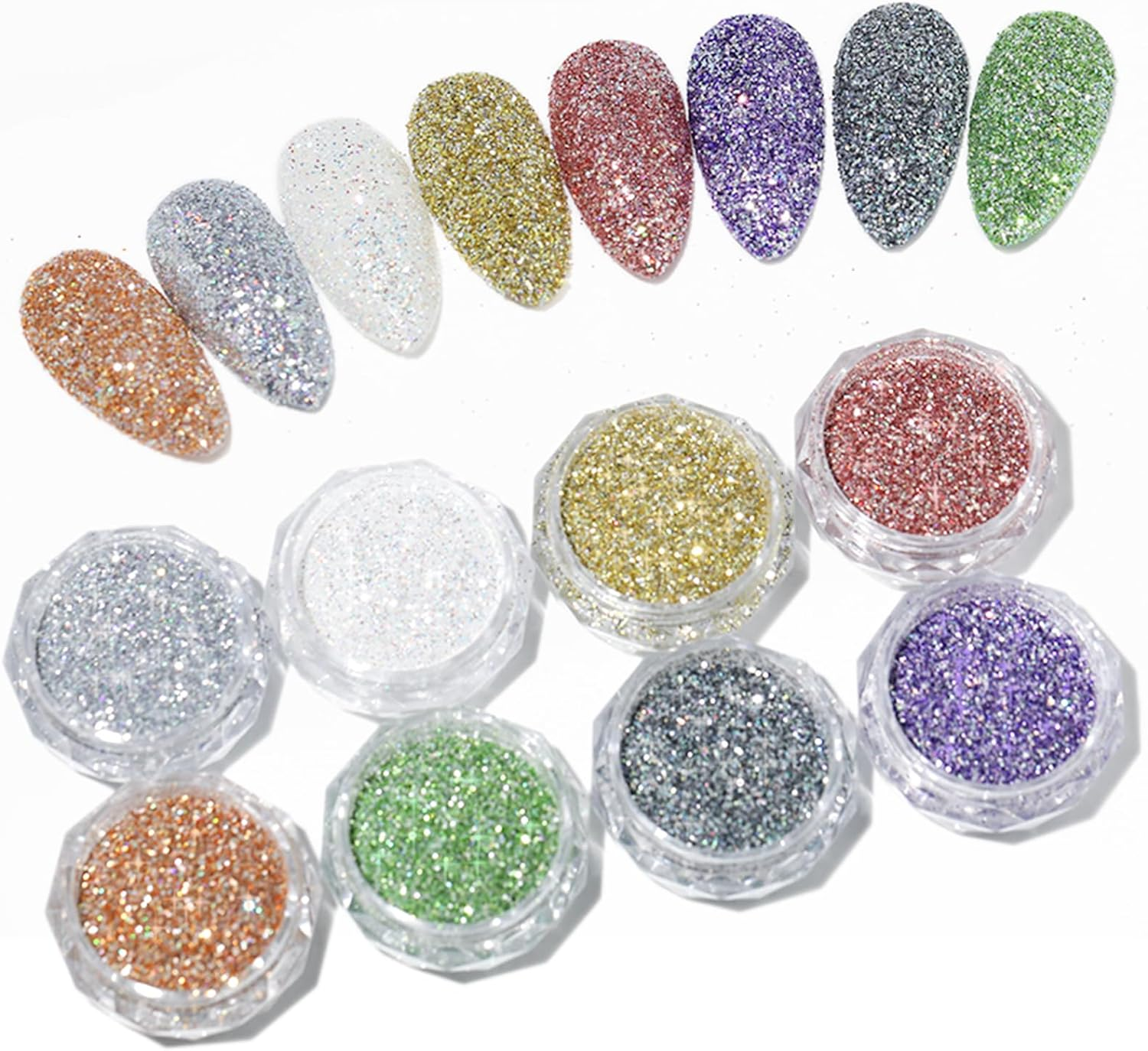 Enmart 6 Colors Nail Glitter Powder, Polish Pigment Chrome Powder Dust, Solid Chrome Pigment Magic Mirror Effect Nail Art Pressed Powder for Women Girl Nail Art Decorations Manicure Accessories