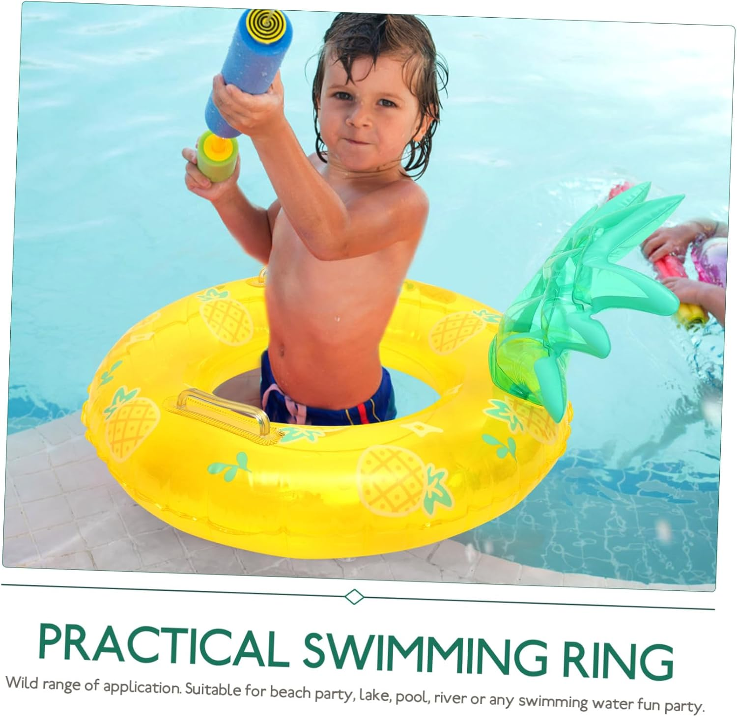 WOONEKY Pineapple Swimming Ring Inflatable Pool Swim Toy Kids Swim Ring Portable Swim Float Swim Accessory Swimming Supply Kids Float Ring Inflatable Swimming Ring Kid Toy Child Summer PVC image number 3