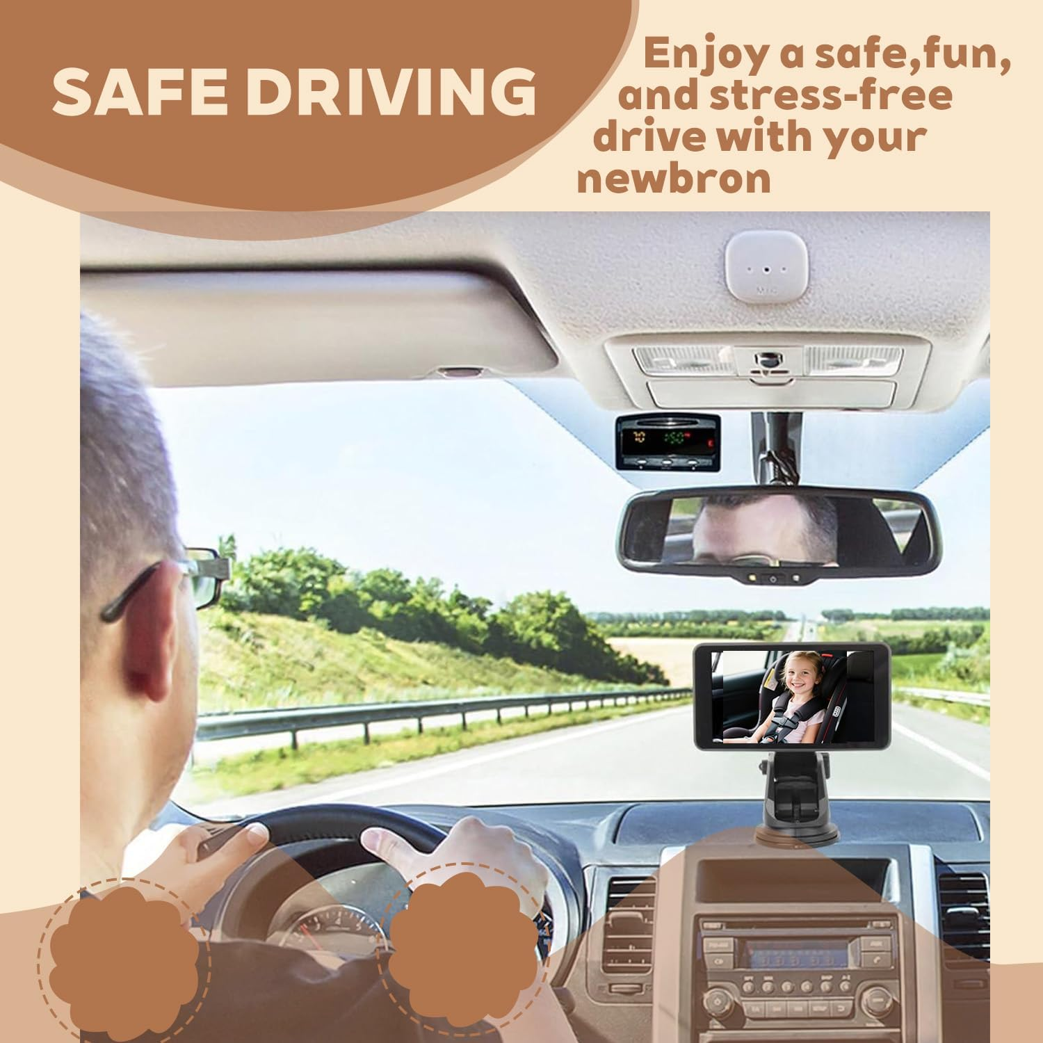 Baby Car Camera, Baby Car Mirror, 5" HD 1080P, Dual Channel with 360 &deg;Rotation Night Vision Baby Monitor with Camera, Rear Facing 5 Mins Easy Installation image number 2