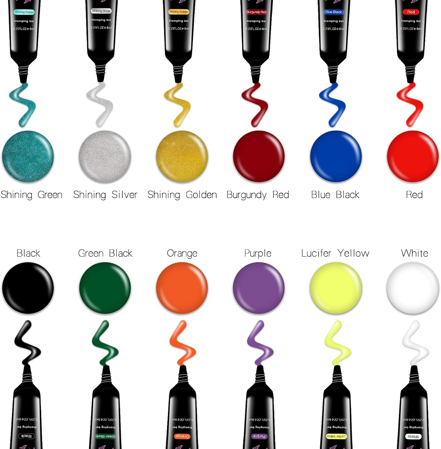 SEISSO Stamping Nail Polish Gels, 12 Colors Stamping Gels Black White Glitter Green/Silver/Golden for Nail Stamp Plate Stamper image number 5