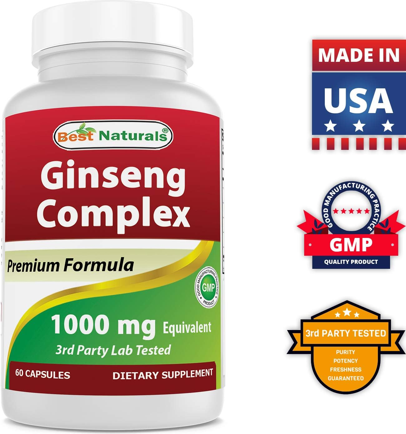 Best Naturals Ginseng Complex 1000 Mg 60 Capsules (60 Count (Pack of 3)) image number 6