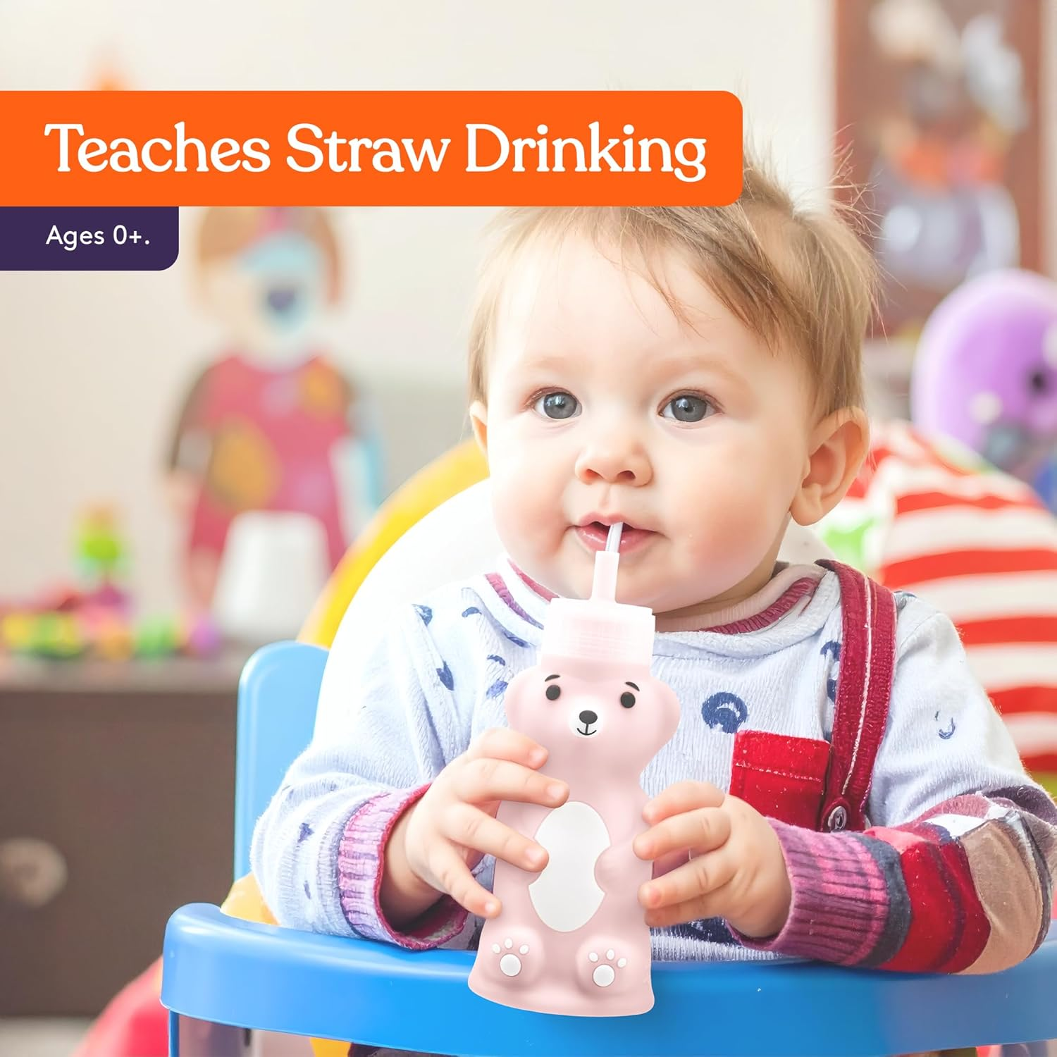 Special Supplies Honey Bear Straw Cup Long Straws, Squeezable Therapy and Special Needs Assistive Drink Container, Spill Proof and Leak Resistant Lid (Pack of 1 Bottle and 3 Straws) image number 6