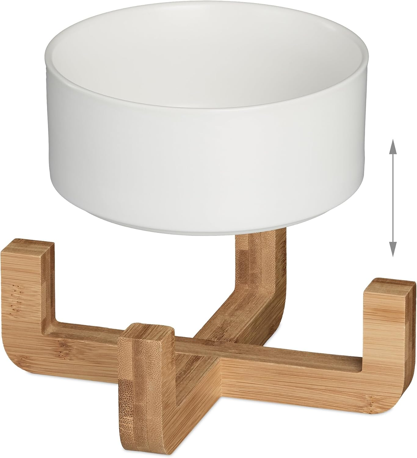 Relaxdays Ceramic Dog Bowl 850 Ml for Food & Water Feeding Bowl with Bamboo Frame H X W X D: 9 X 20 X 20 Cm White image number 2