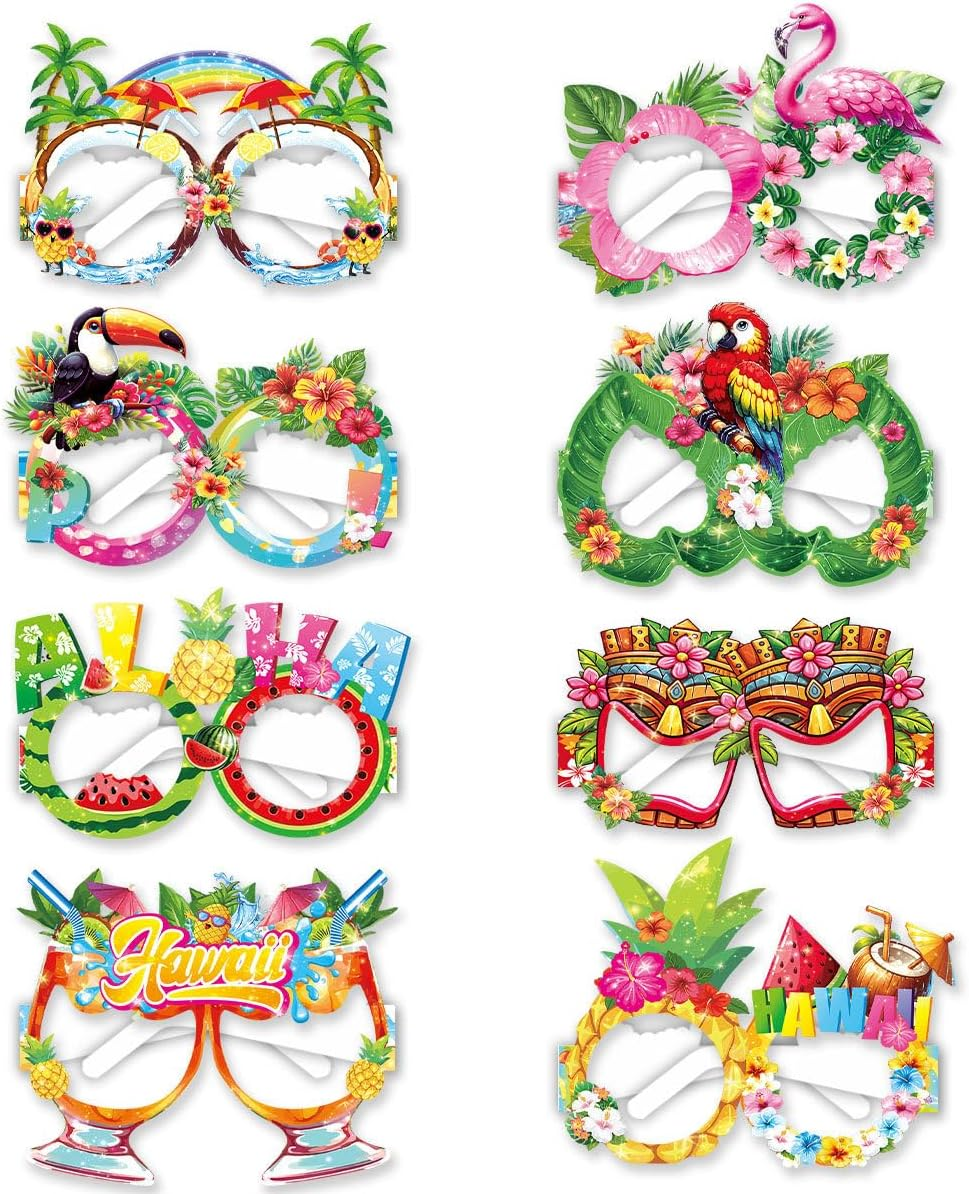 Palumma 16 Pcs Paper Summer Luau Glasses, Beach Birthday Party Flamingo Glasses, Flamingo Birthday Decorations Luau Party Decorations image number 2